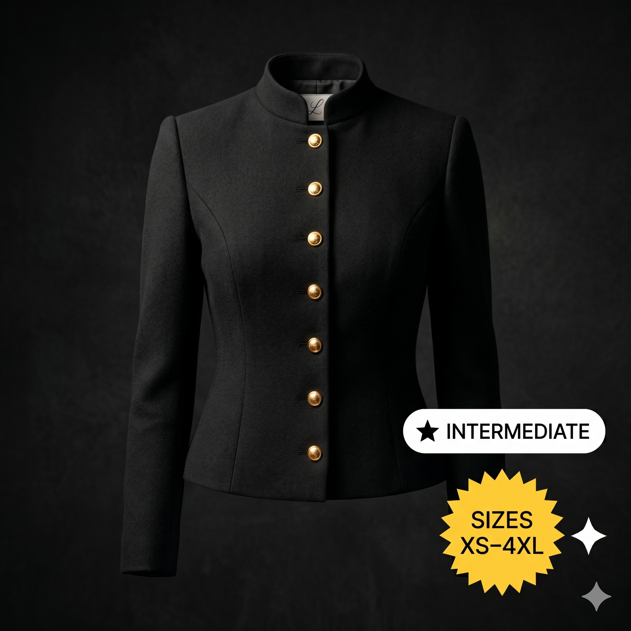 ✨ 1950s Parisian Style Mandarin Collar Jacket – Instant Download PDF Sewing Pattern