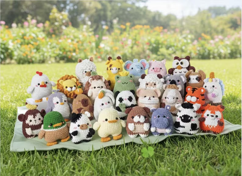 24in1 Tiny Beasties Collection Crochet Patterns | Hedgehog Pattern, Frog Pattern, Giraffe Pattern, Unicorn Pattern, Penguin Pattern