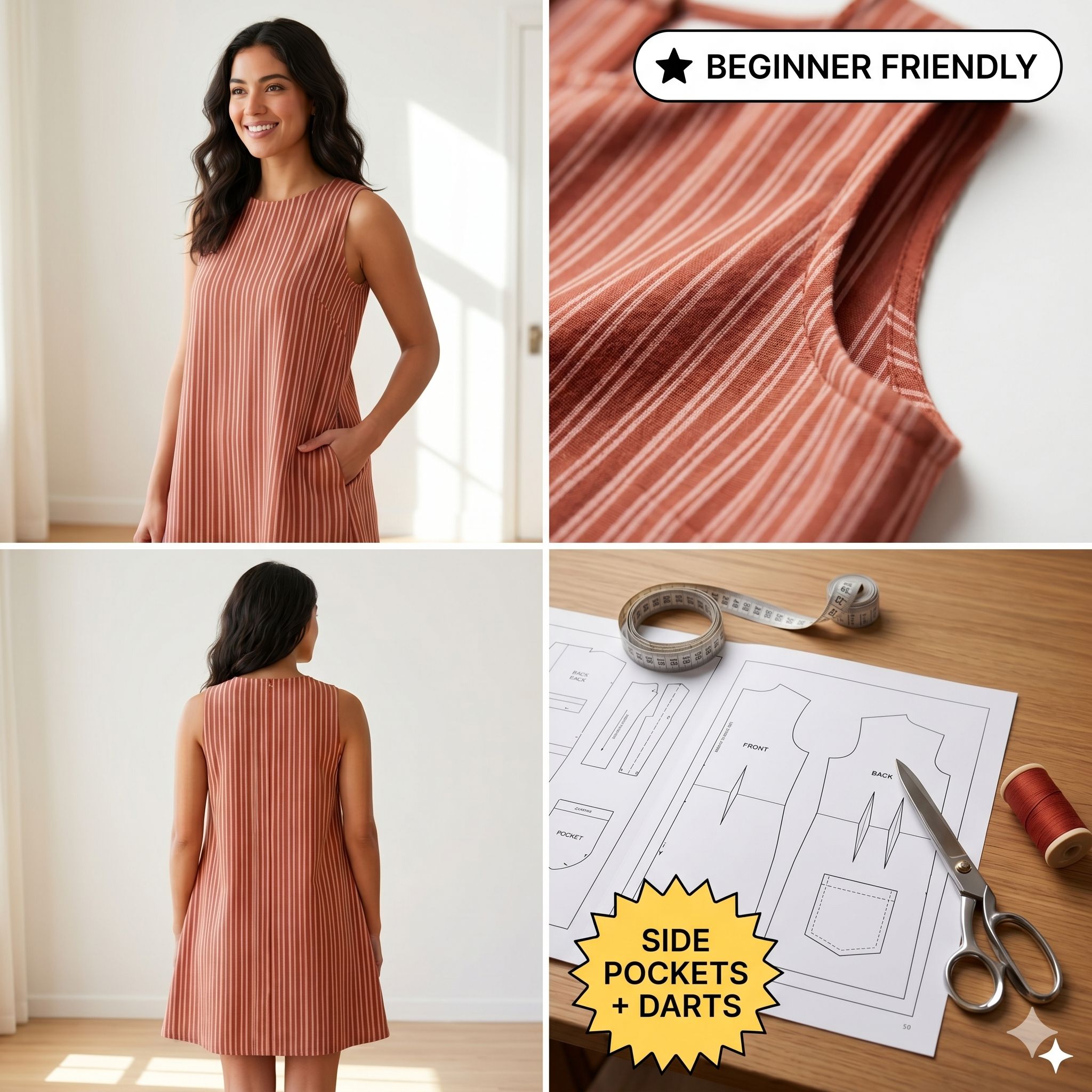 A-Line Dress Pattern, Shift Dress Sewing Pattern, Easy Dress Sewing Pattern, Linen Dress Pattern For Women