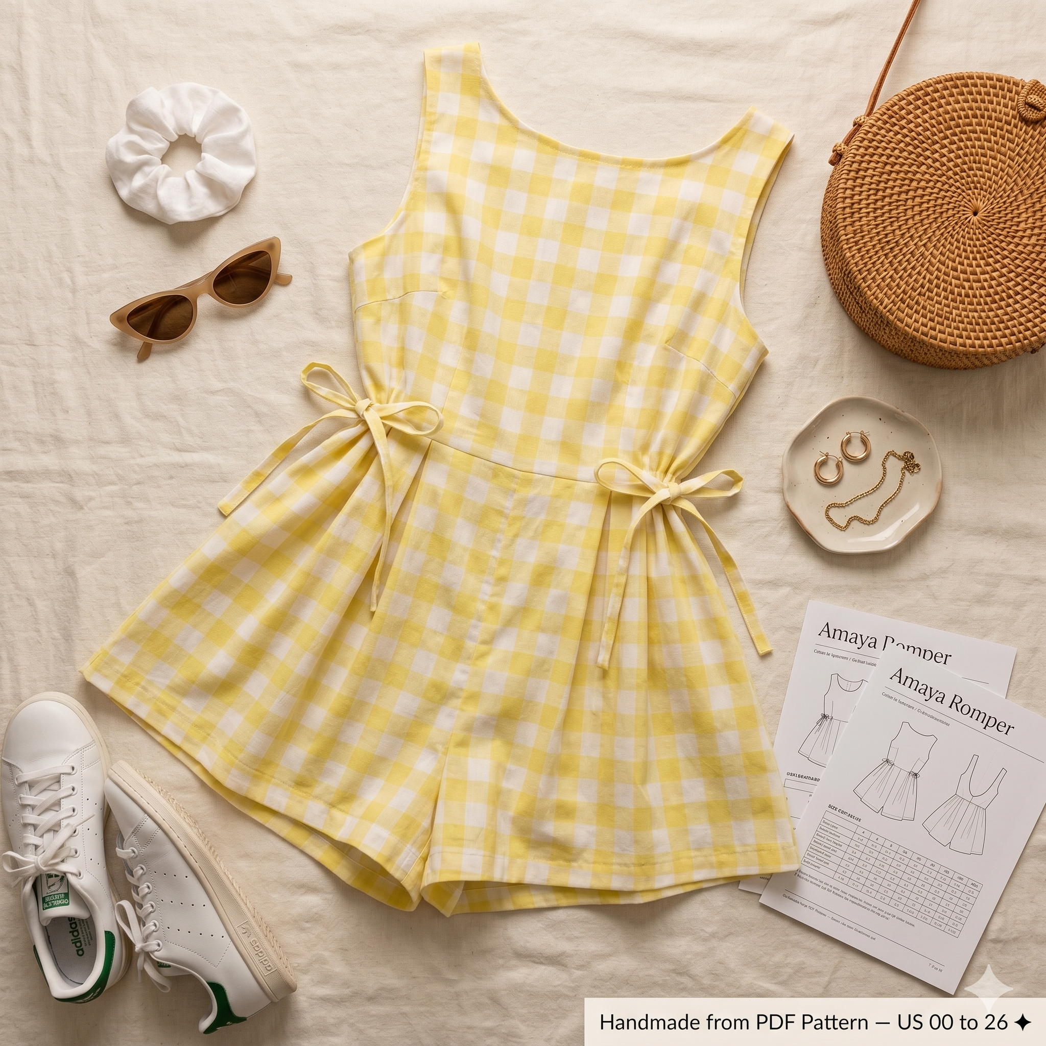 Amaya Jumpsuit Sewing Pattern, Open Back Romper, Flowy Playsuit PDF (Sizes 00-26)