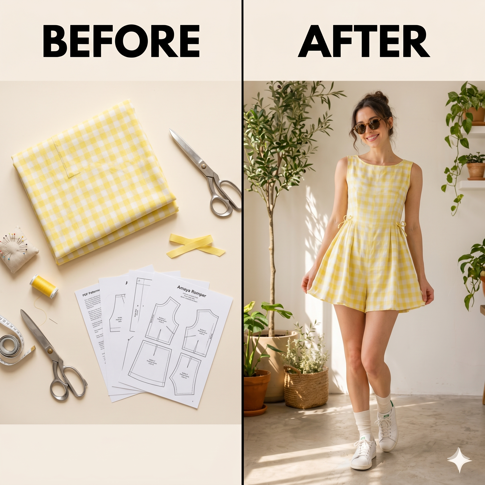 Amaya Jumpsuit Sewing Pattern, Open Back Romper, Flowy Playsuit PDF (Sizes 00-26)
