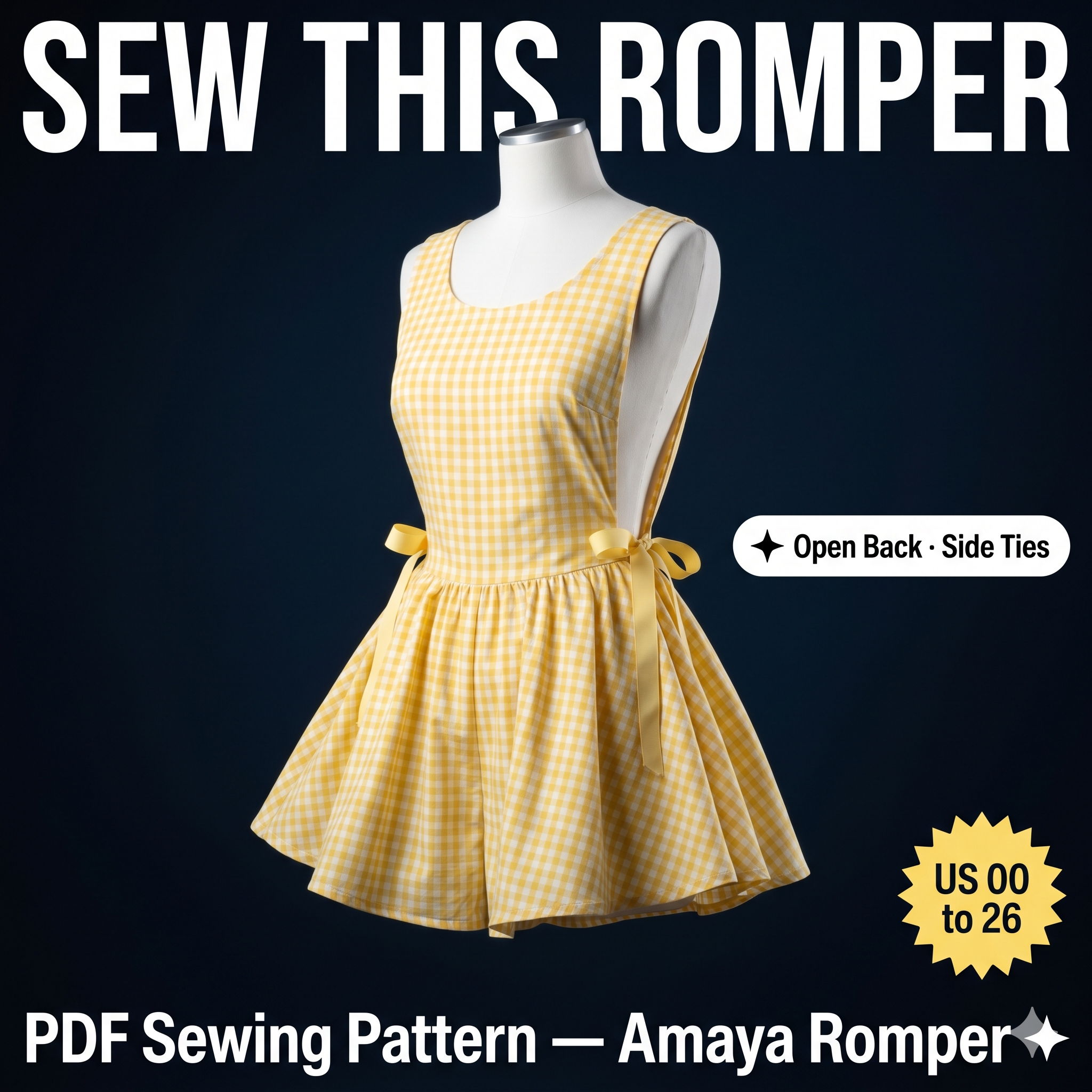 Amaya Jumpsuit Sewing Pattern, Open Back Romper, Flowy Playsuit PDF (Sizes 00-26)