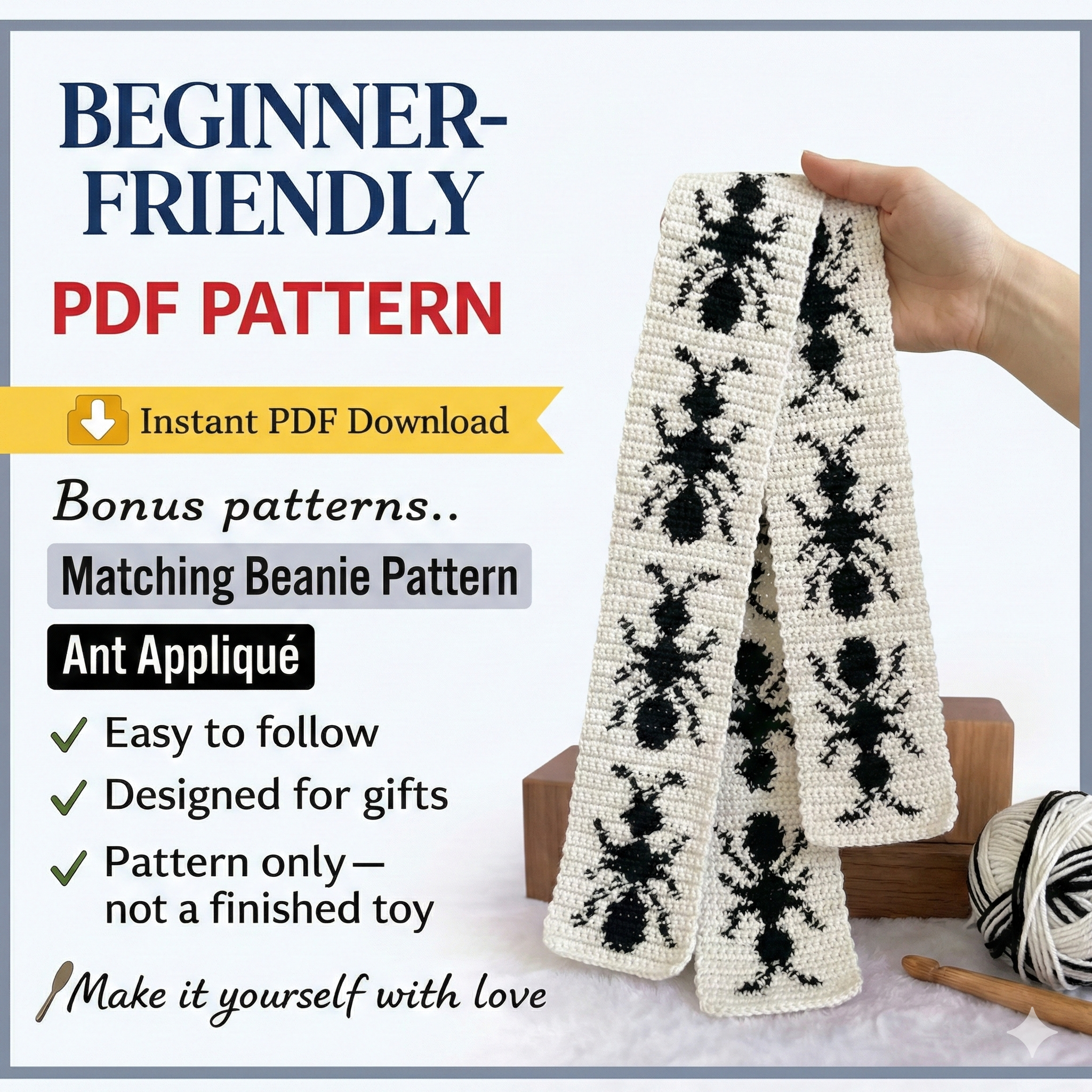 Ant Scarf Crochet Pattern | Beginner Level Tapestry Project