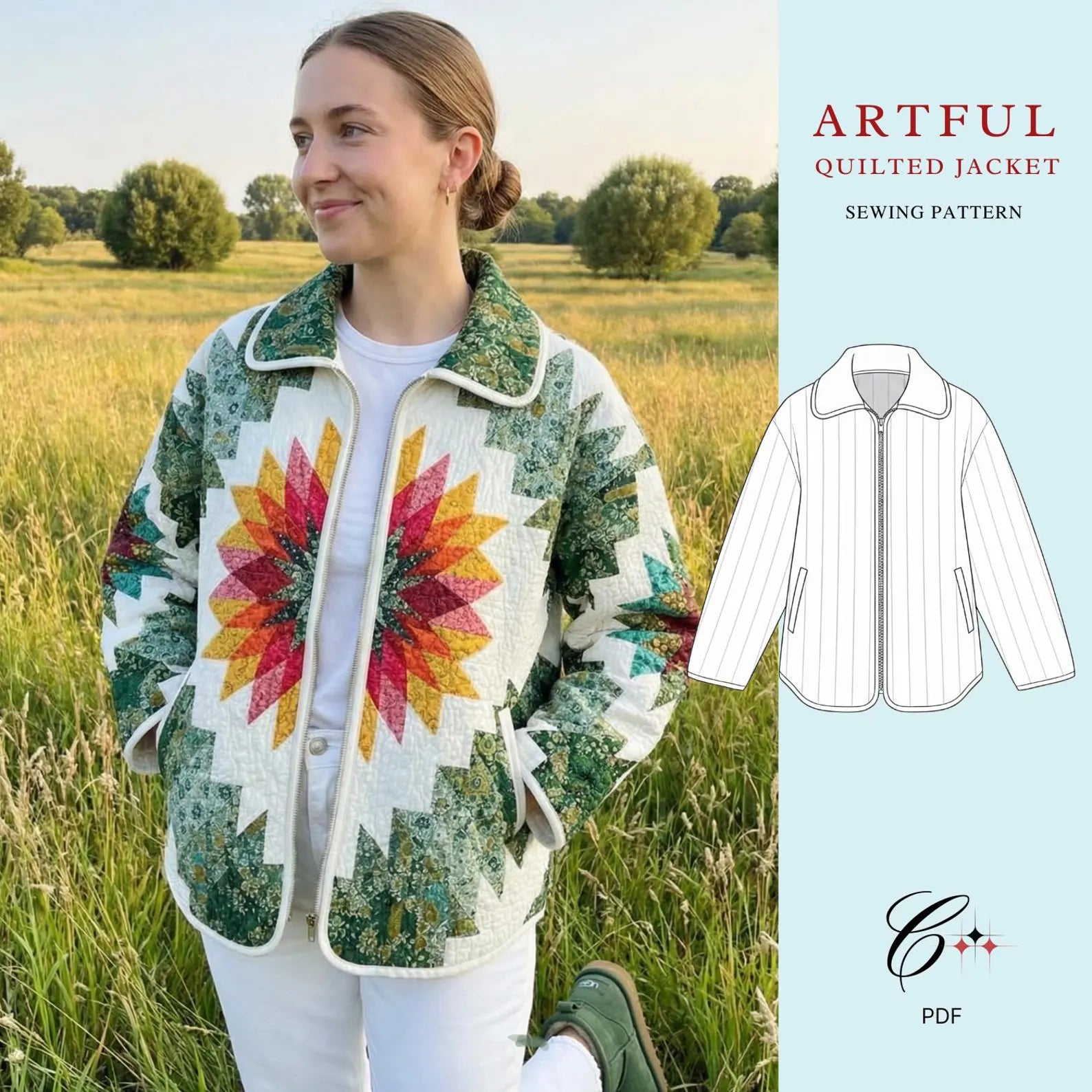 Artful Quilted Jacket Sewing Pattern | Beginner Friendly, Sizes XXS-5XL (Instant Download)