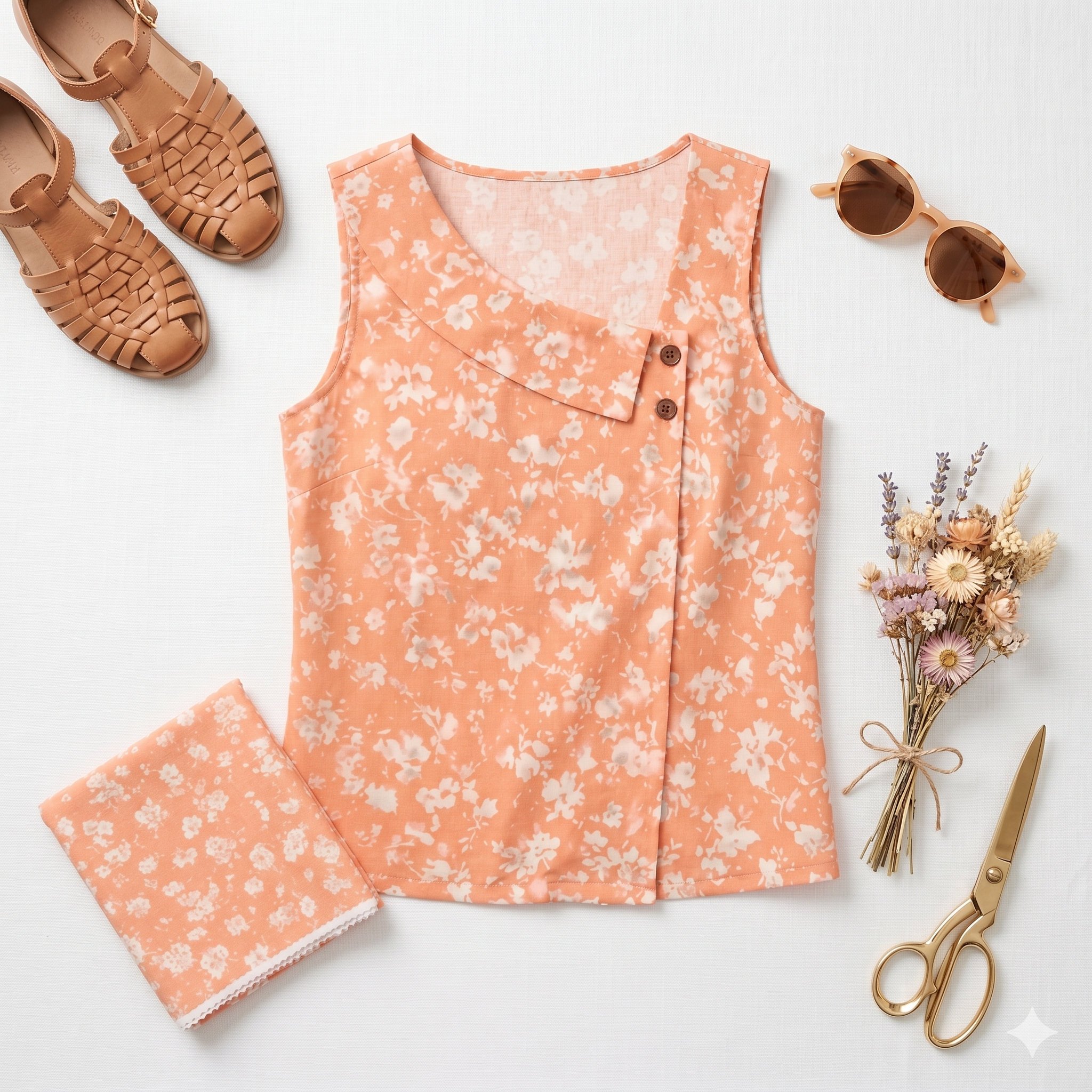 Asymmetrical Summer Top Sewing Pattern, Sleeveless Blouse PDF, Women's Casual Shirt DIY, Digital Pattern For Beginner, Sizes XS–3XL