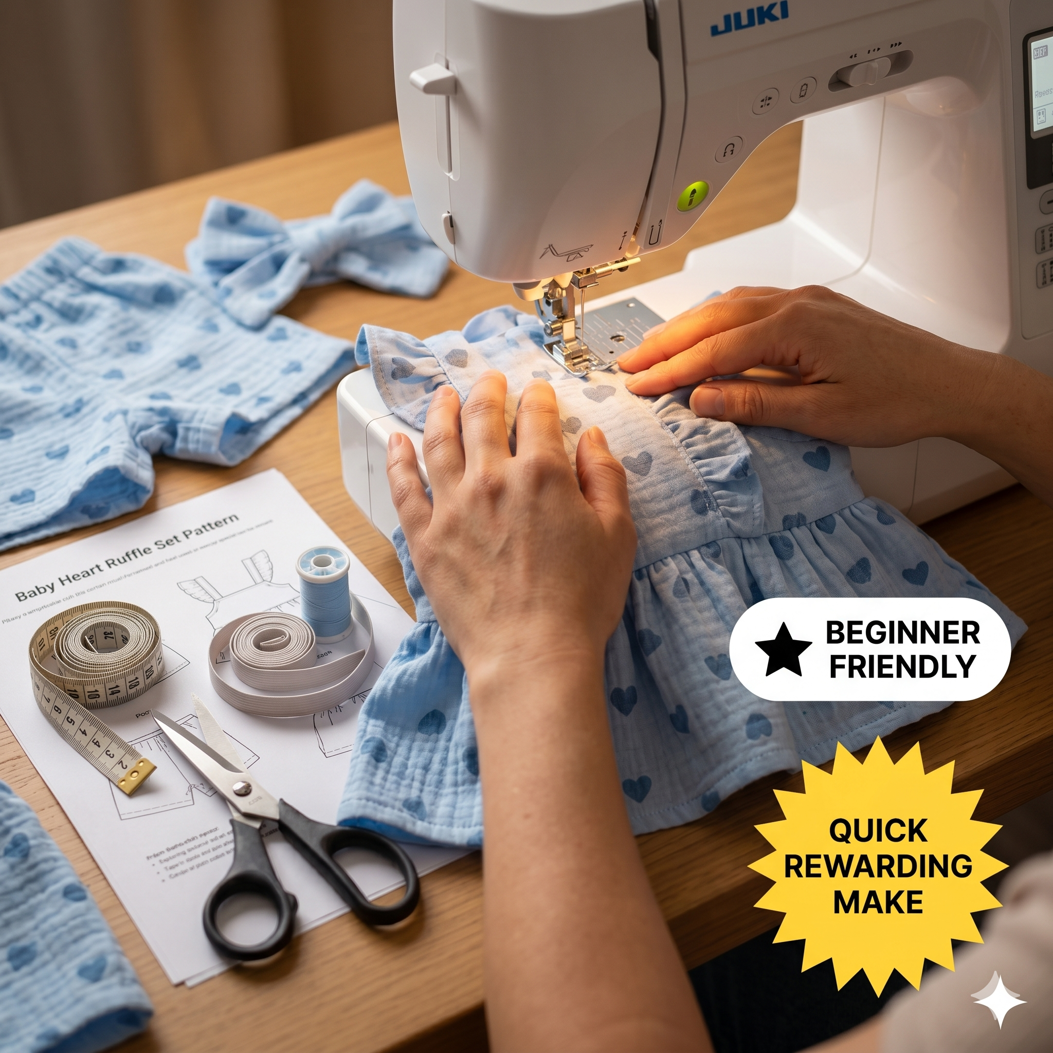 Baby Girl Heart Print Ruffle Peplum Top & Shorts Set – Instant Download PDF Sewing Pattern