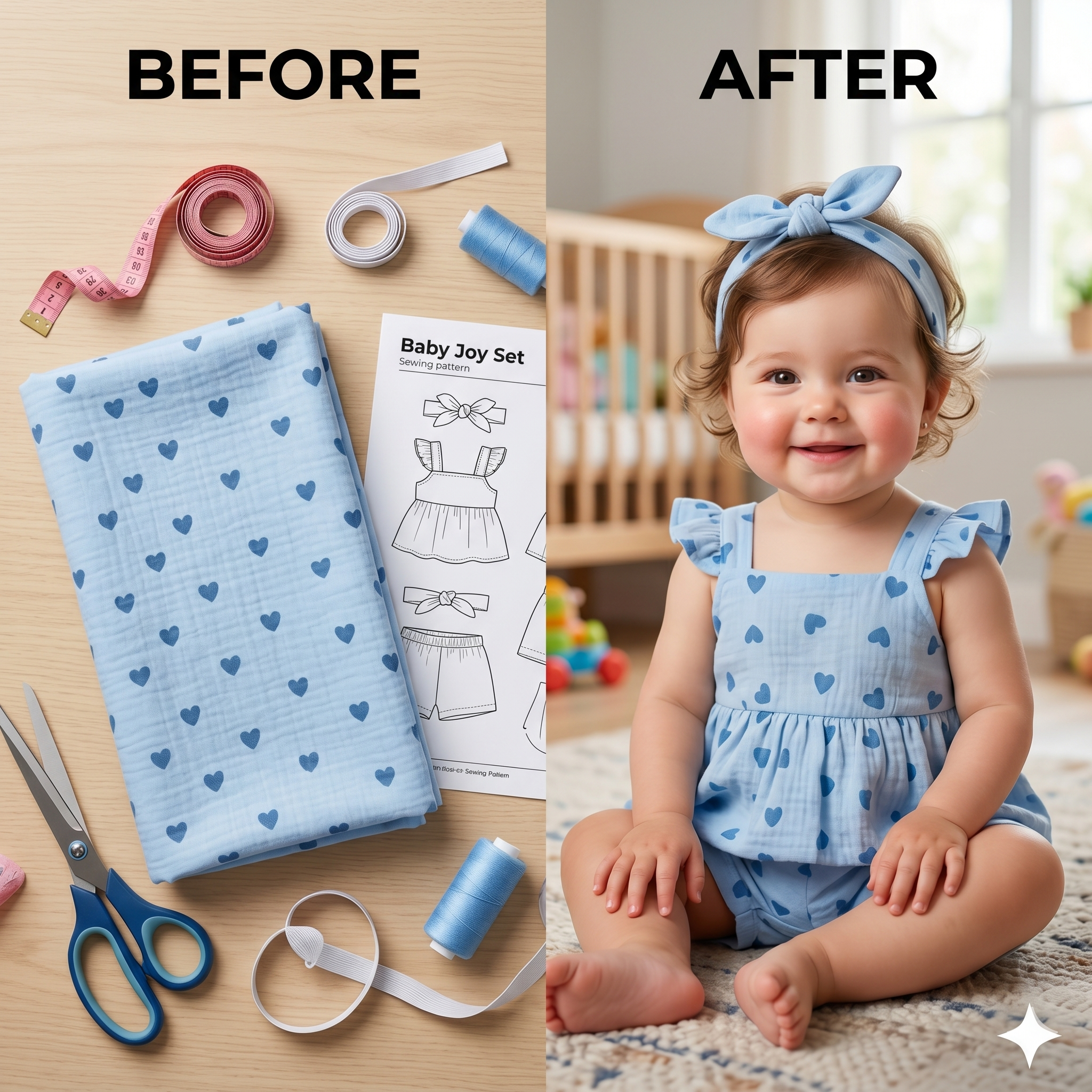 Baby Girl Heart Print Ruffle Peplum Top & Shorts Set – Instant Download PDF Sewing Pattern
