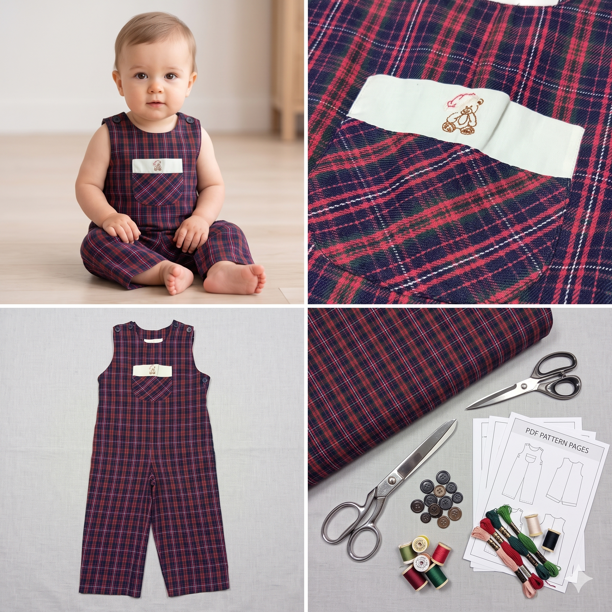 Baby Longall Romper โ Sewing Pattern (PDF) | Classic Shoulder-Button Overall NBโ4T