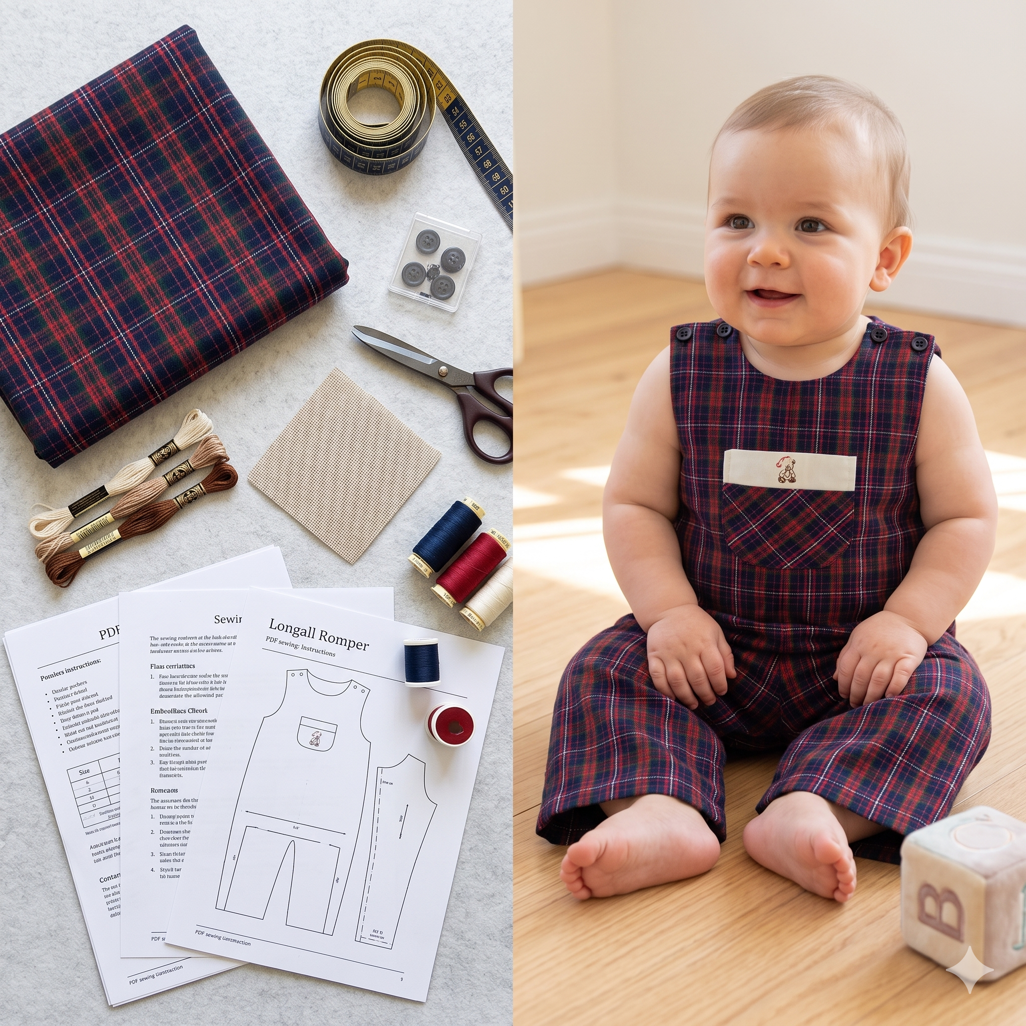 Baby Longall Romper โ Sewing Pattern (PDF) | Classic Shoulder-Button Overall NBโ4T