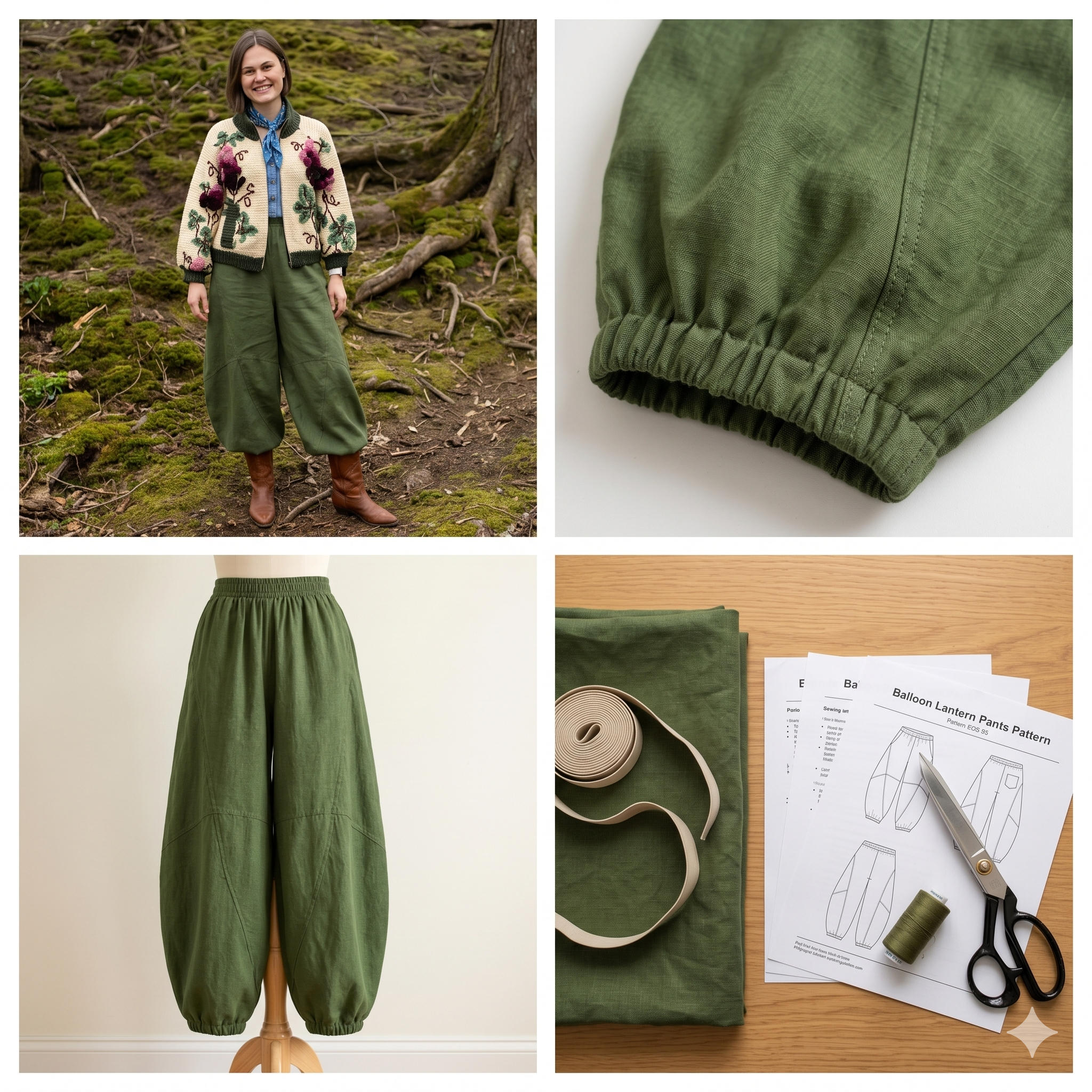 Women's Balloon Pants PDF Sewing Pattern | Loose Fit Lantern Trousers (Digital Download)