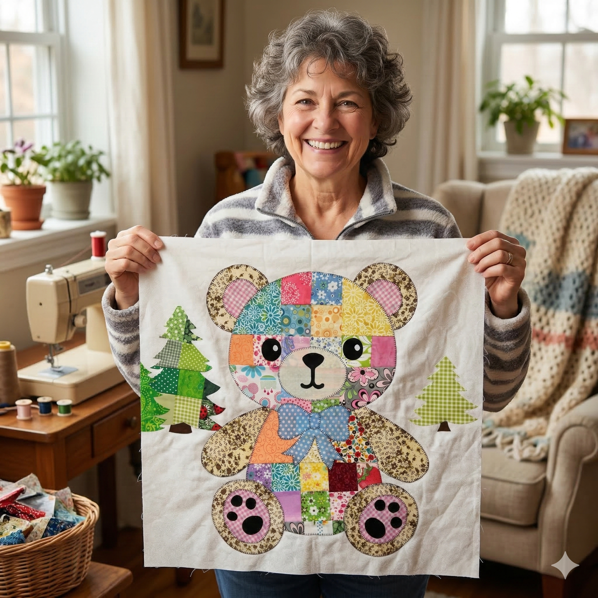 Teddy Bear Patchwork Quilt pattern, PDF Instant Download
