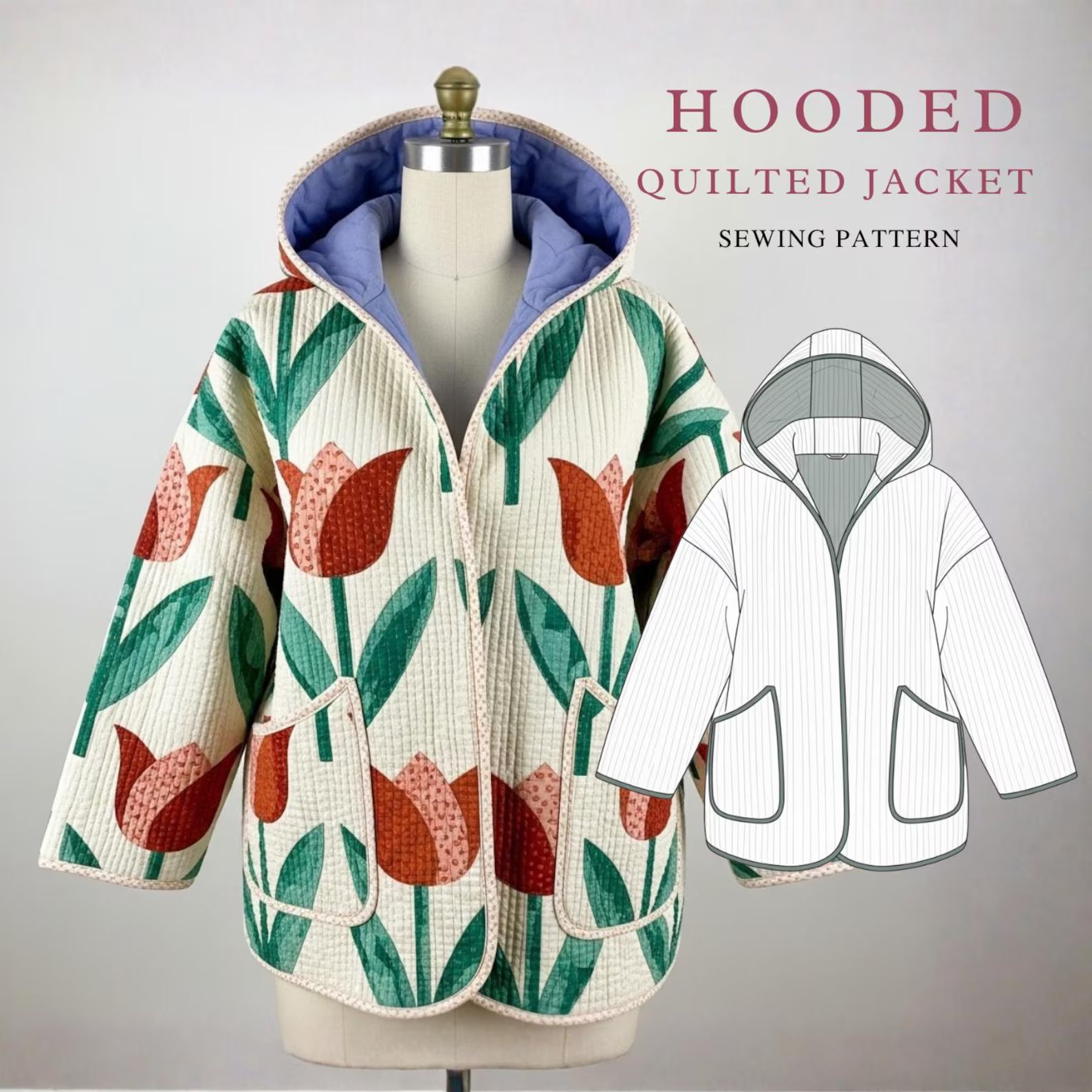 Beginner Hooded Quilted Jacket Sewing Pattern | Sizes XXS-4XL (Instant Download)