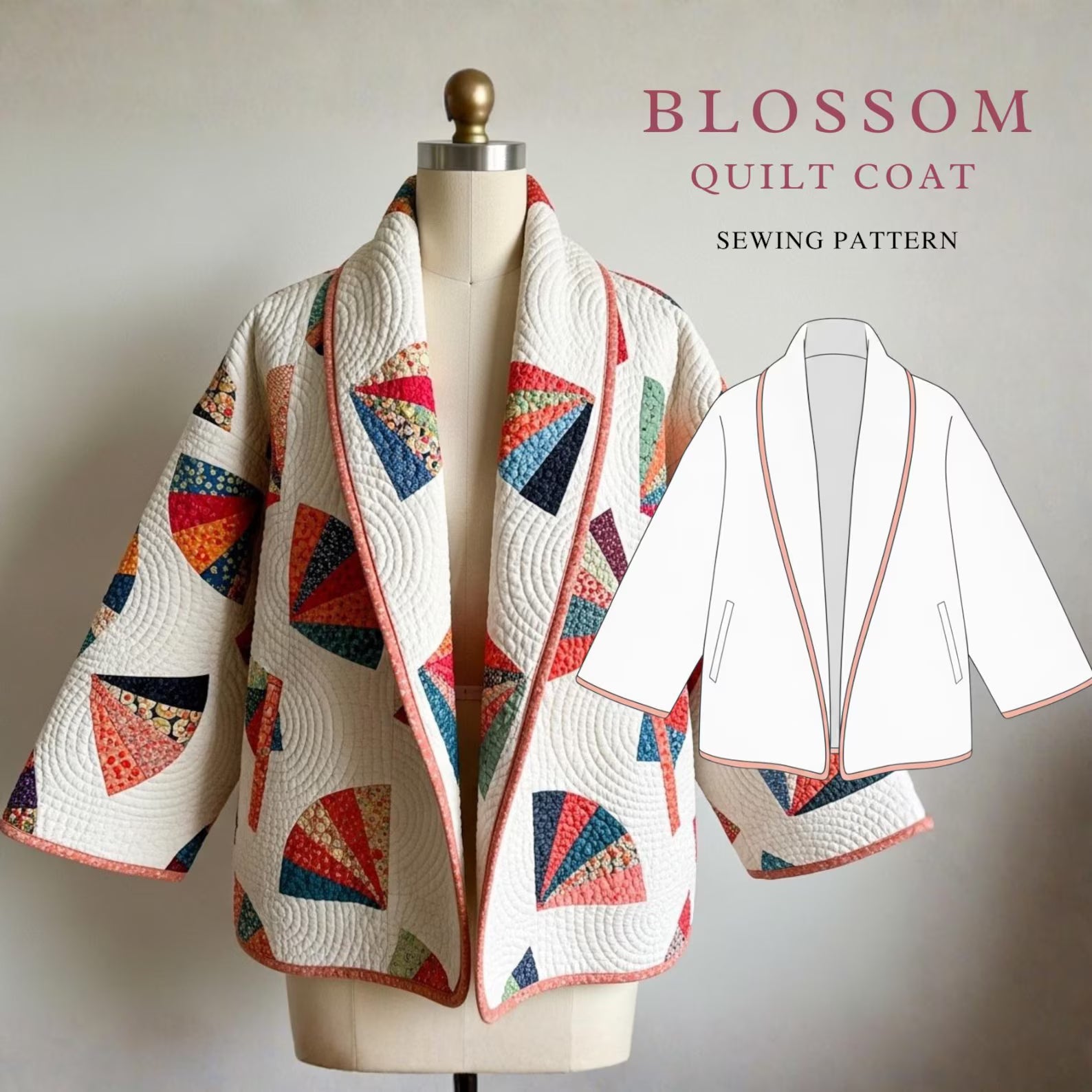 Blossom Quilt coat Sewing Pattern | beginner friendly, Sizes XXS-4XL | jacket pattern |(Instant Download)