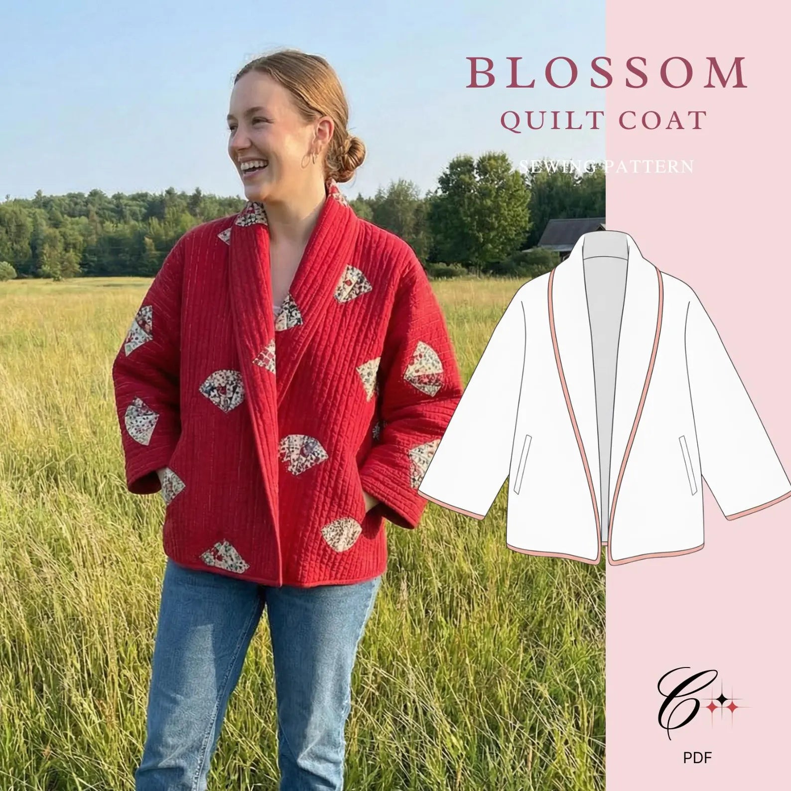 Blossom Quilt coat Sewing Pattern | beginner friendly, Sizes XXS-4XL | jacket pattern |(Instant Download)