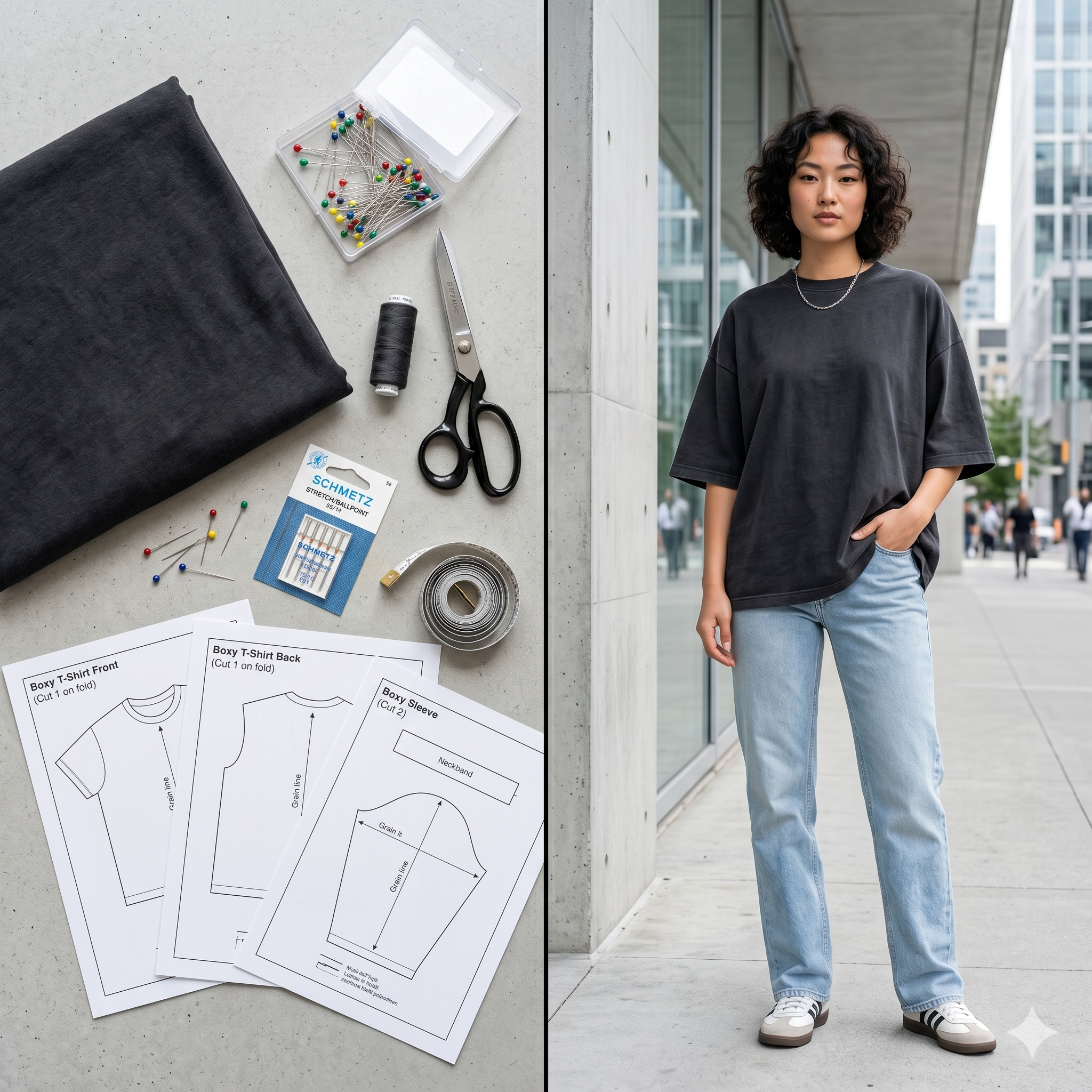 Boxy Fit T Shirt Sewing Pattern PDF, Unisex Oversized Tee Pattern, Youth & Adult Sizes 5XSโ5XL, A4 Digital Download, Beginner Friendly