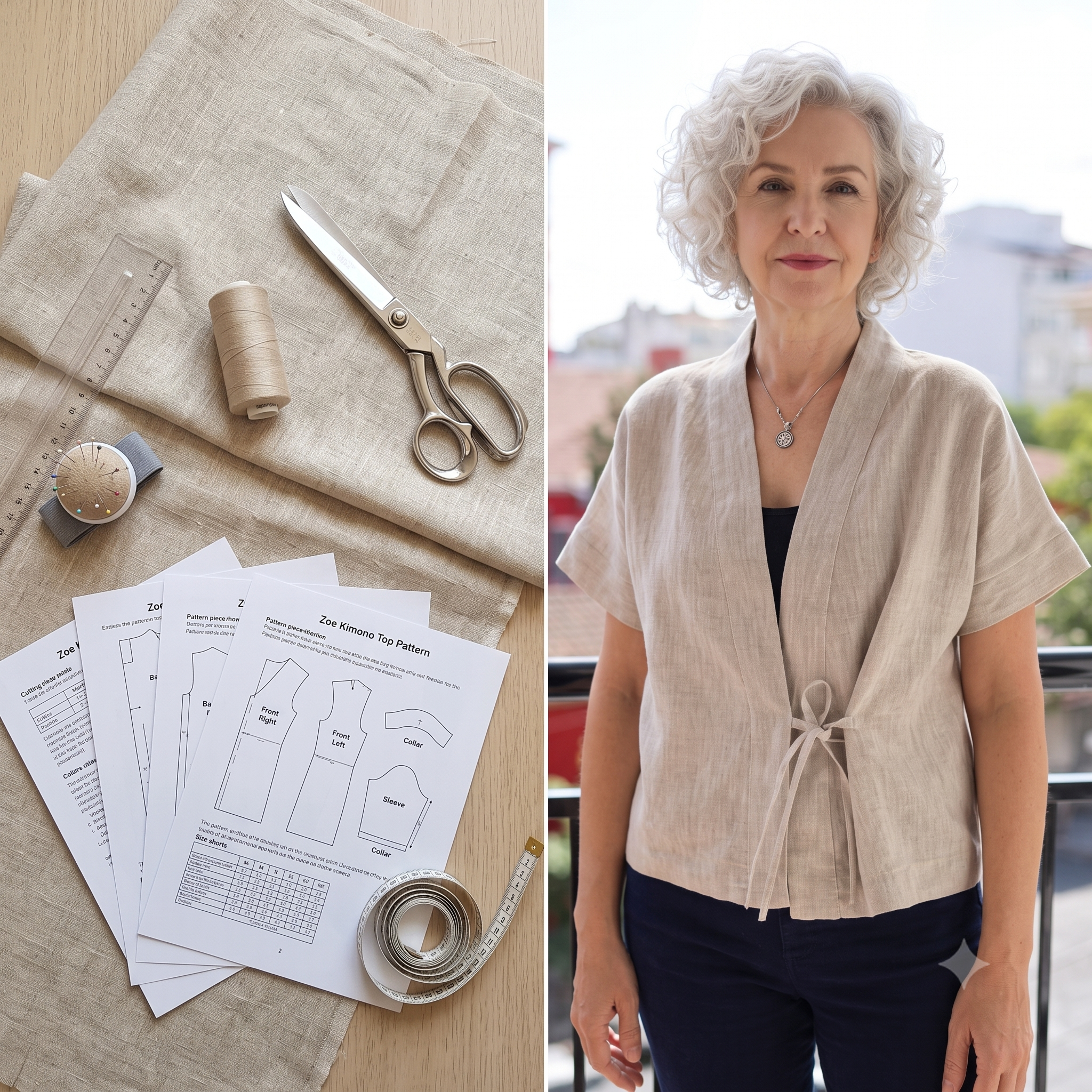 Kimono Top Sewing Pattern PDF | Zoe Boxy Kimono Pattern for Women, Tie Closure Short Sleeve Top, Beginner, Sizes XS-4XL, Instant Download