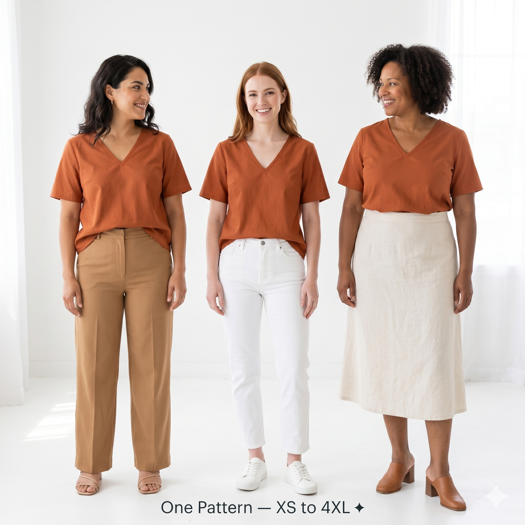 V-Neck Blouse Sewing Pattern PDF: Bust Darts, XS-4XL (A4/US Letter Instant Download)