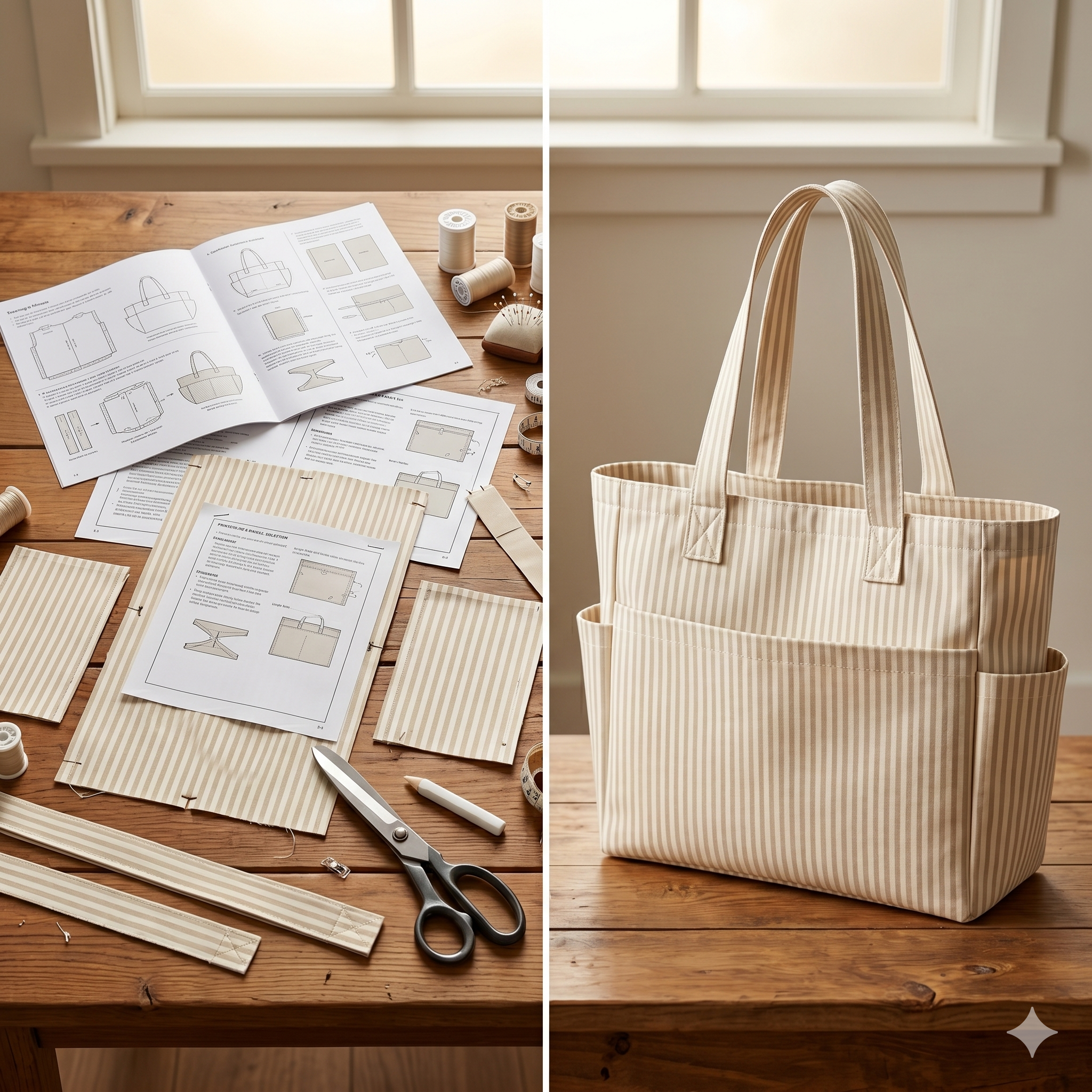 Tote Bag Sewing Pattern PDF | Canvas shopper bag | Beginner Friendly PDF Template (A4/Letter)