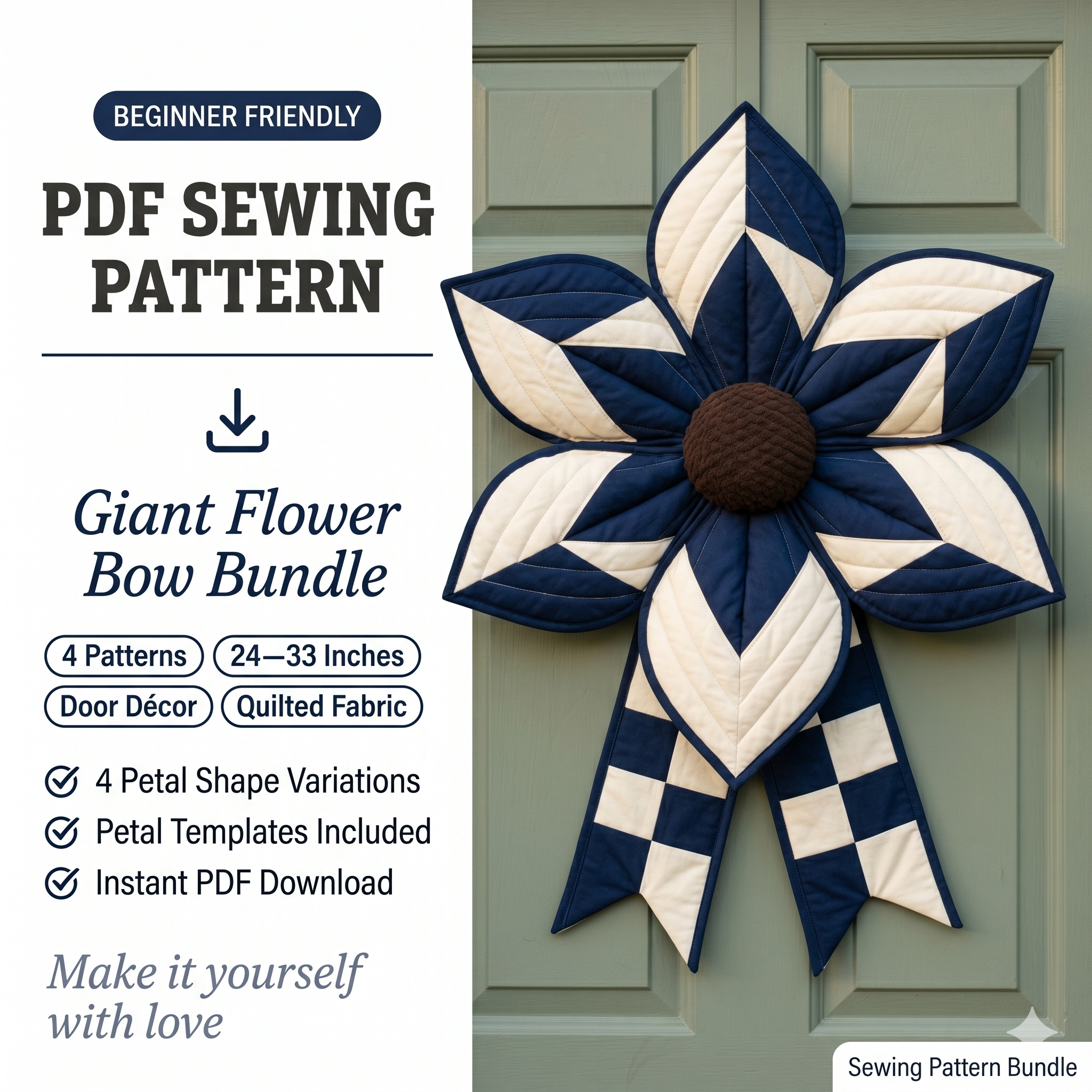 DIY Giant Quilted Flower Bow pdf Sewing Patterns Bundle (Digital Download)