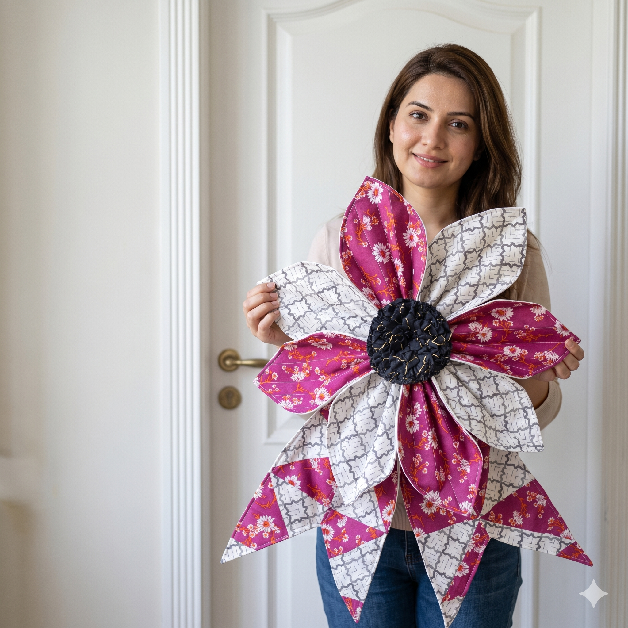 DIY Big Quilted Fabric Flower Bow Pattern, Large Patchwork Bow Sewing PDF, Front door Handmade Giant Fabric Bow Pattern Decoration