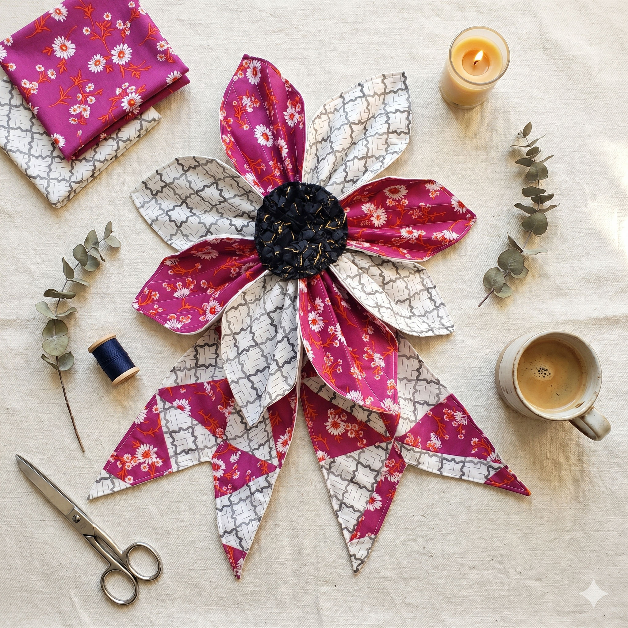DIY Big Quilted Fabric Flower Bow Pattern, Large Patchwork Bow Sewing PDF, Front door Handmade Giant Fabric Bow Pattern Decoration
