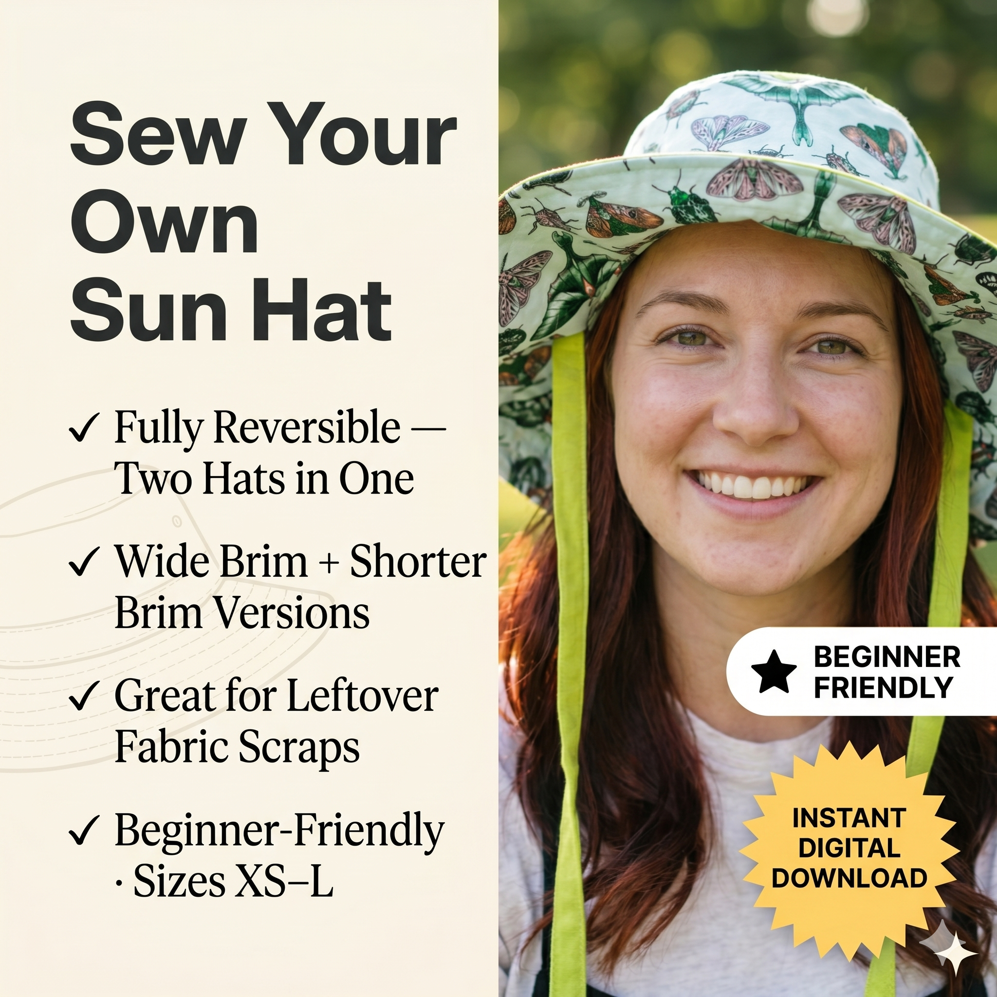✨ Eija Reversible Bucket Hat – Instant Download PDF Sewing Pattern