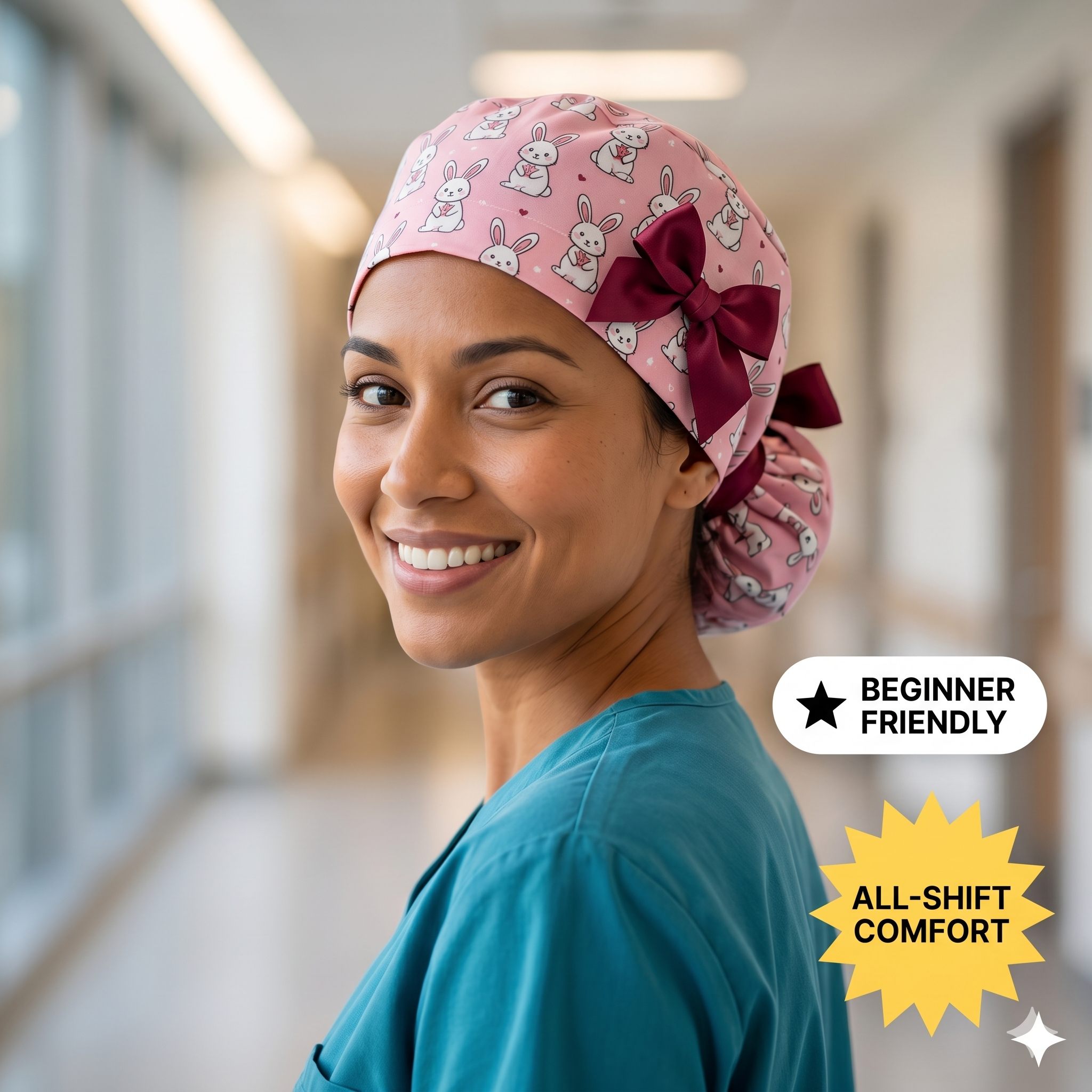 Euro Style Ponytail Scrub Cap Sewing Pattern PDF, Nurse Scrub Hat, Surgical Cap, Video Tutorial