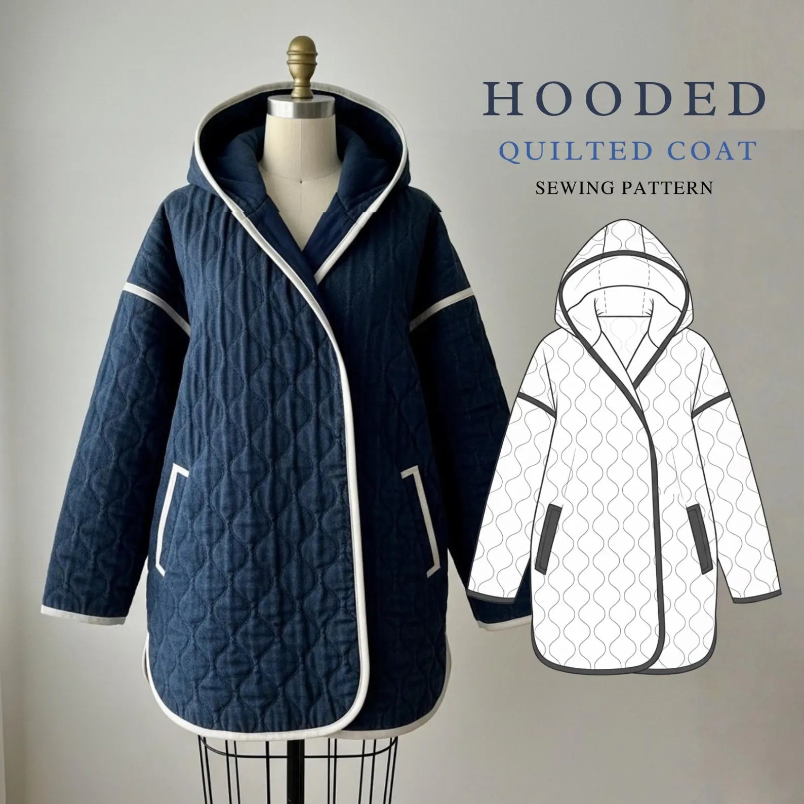Florence Quilt Coat Beginner Sewing Pattern | Sizes XXS-4XL | Jacket Cardigan | Long Coat | INSTANT DOWNLOAD