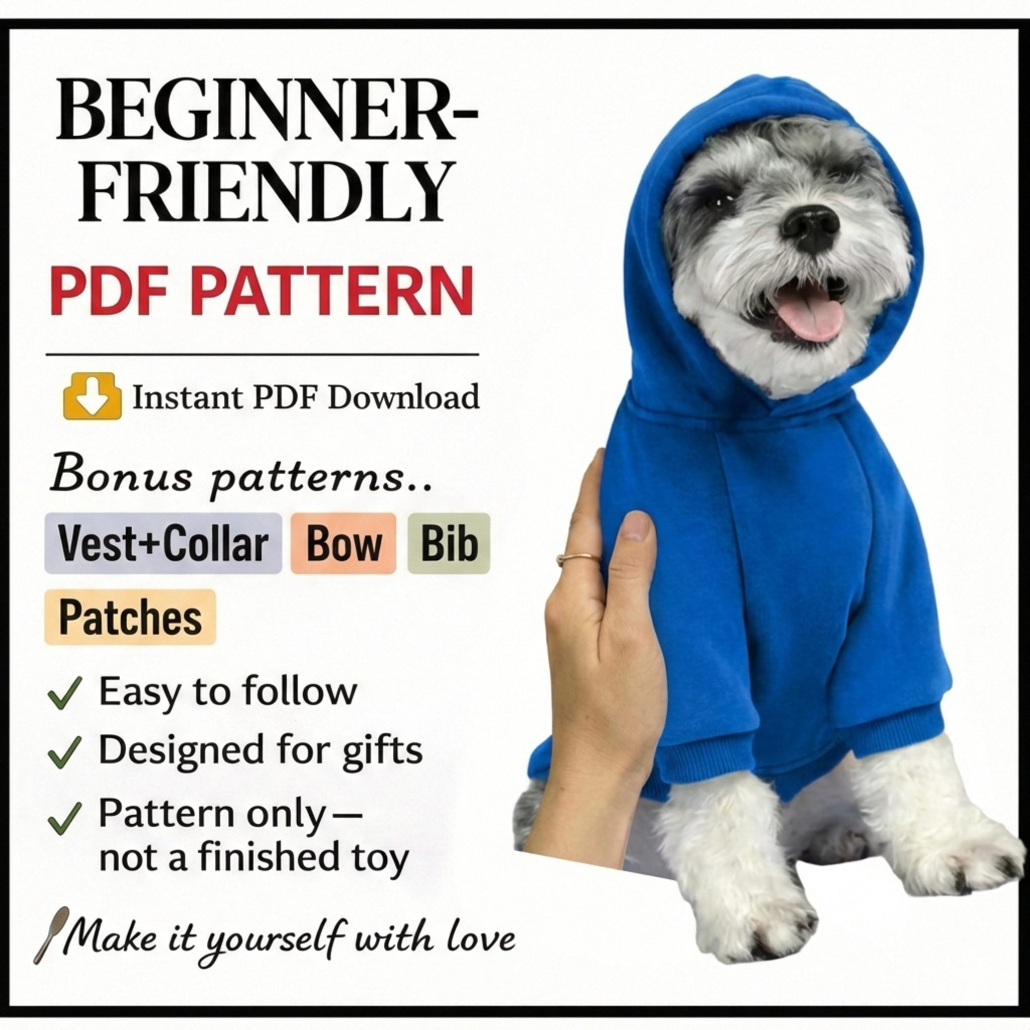 Dog Sewing Pattern, XS-6XL, Dog Hoodie PDF Pattern, Pet Jacket Sweater Pattern For Dog, Dogwear Pet Clothes Pattern Diy, Instant Download