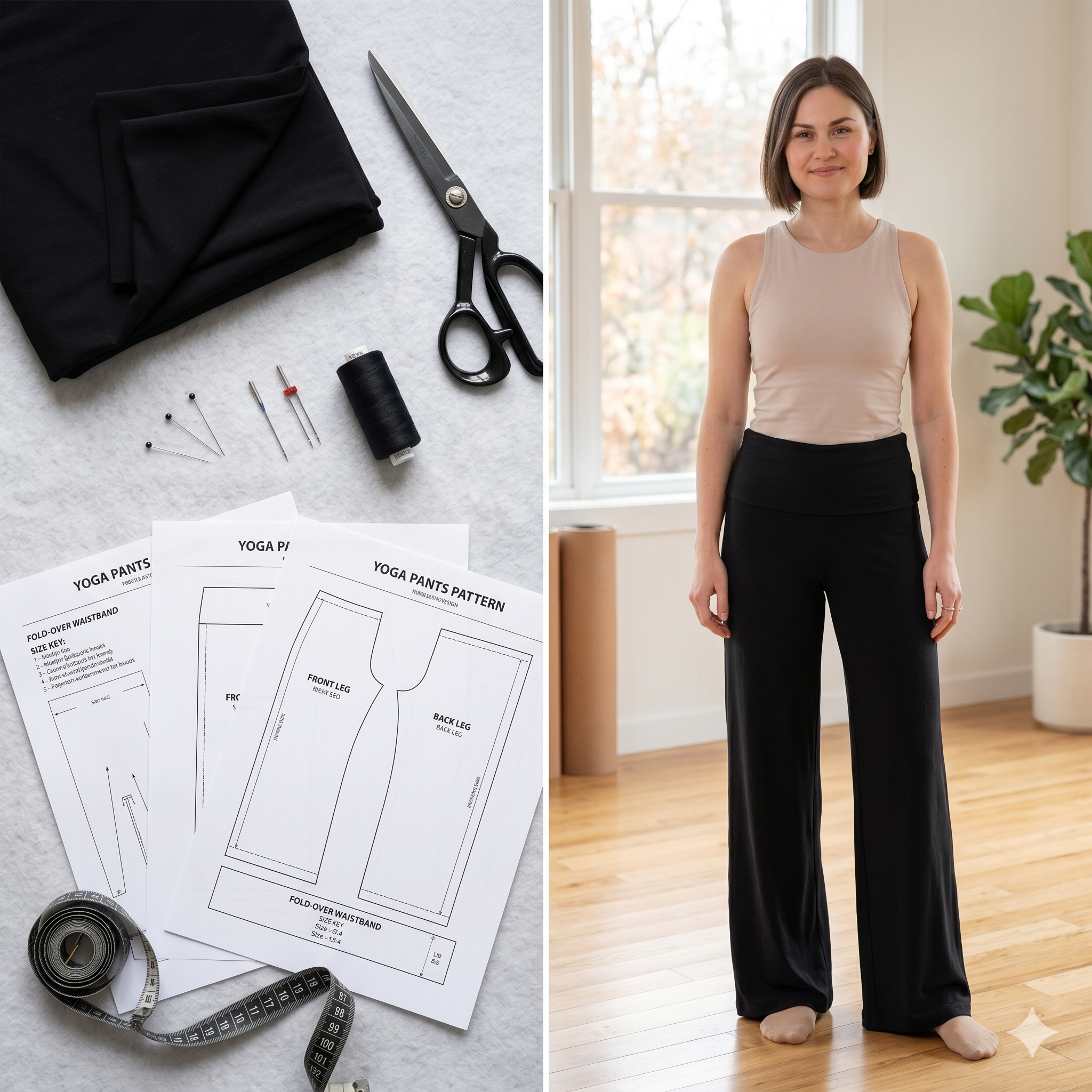 Fold Over Waist Yoga Pants Sewing Pattern | High-Waist Stretch Leggings (PDF Download)