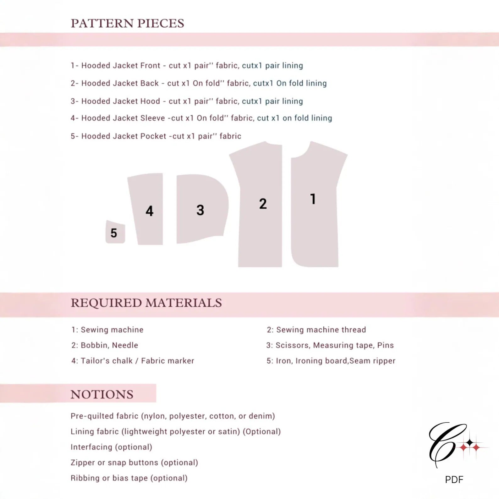 Hooded Quilted Jacket Sewing Pattern | Beginner Friendly, Sizes XXS-4XL (Instant Download)