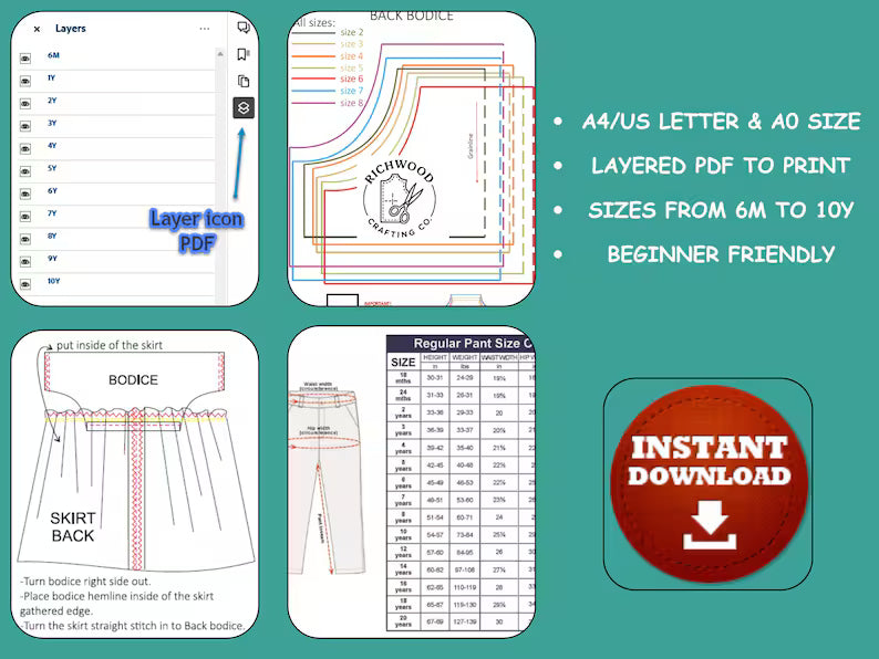 Kids Dungaree Sewing Pattern: Toddler & Child Romper (PDF)
