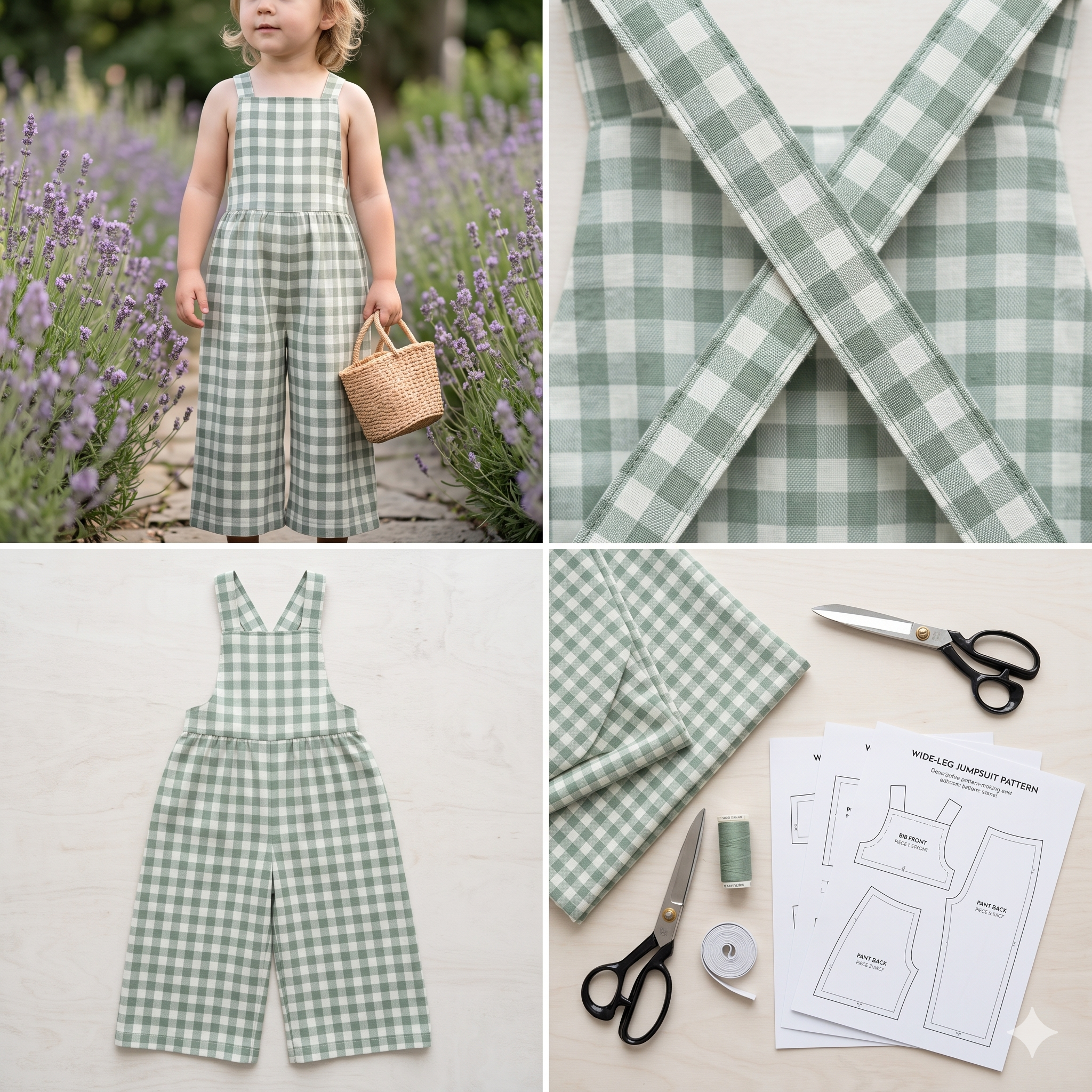 Kids Cross-Back Jumpsuit โ Sewing Pattern (PDF) | Wide-Leg Toddler Romper 2Yโ12Y