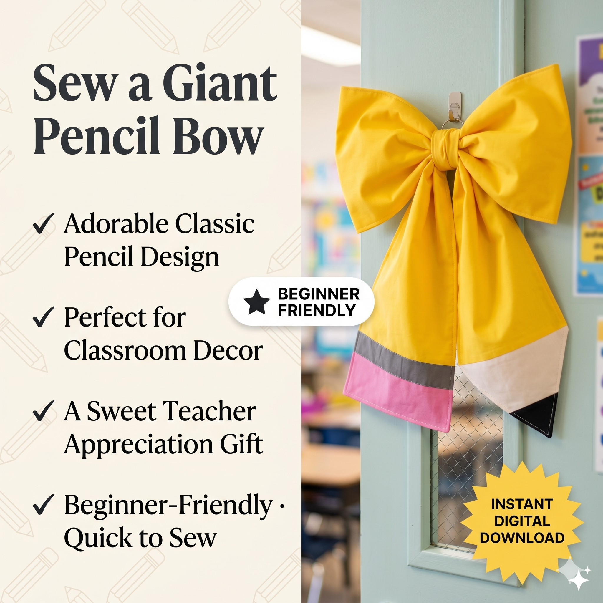 Large Pencil Bow PATTERN ONLY