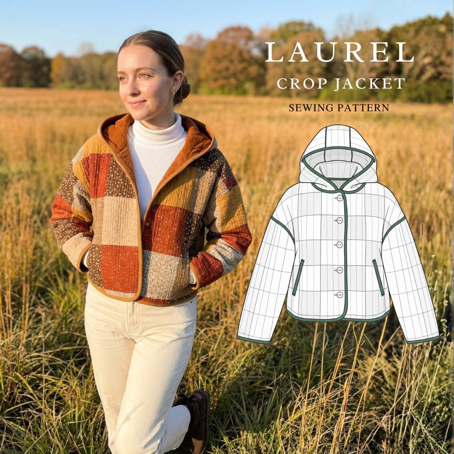 Laurel Crop Jacket Sewing Pattern | Beginner Friendly, Sizes XXS-4XL (Instant Download)