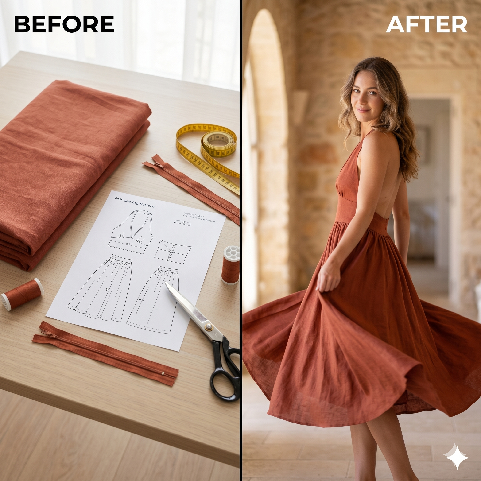 Lexi Dress pdf Sewing Pattern EU 34-52 UK 6-24 US 2-20| Dress Sewing Pattern Halter Dress with Open Back & Gathered Skirt Height 162-168 cm
