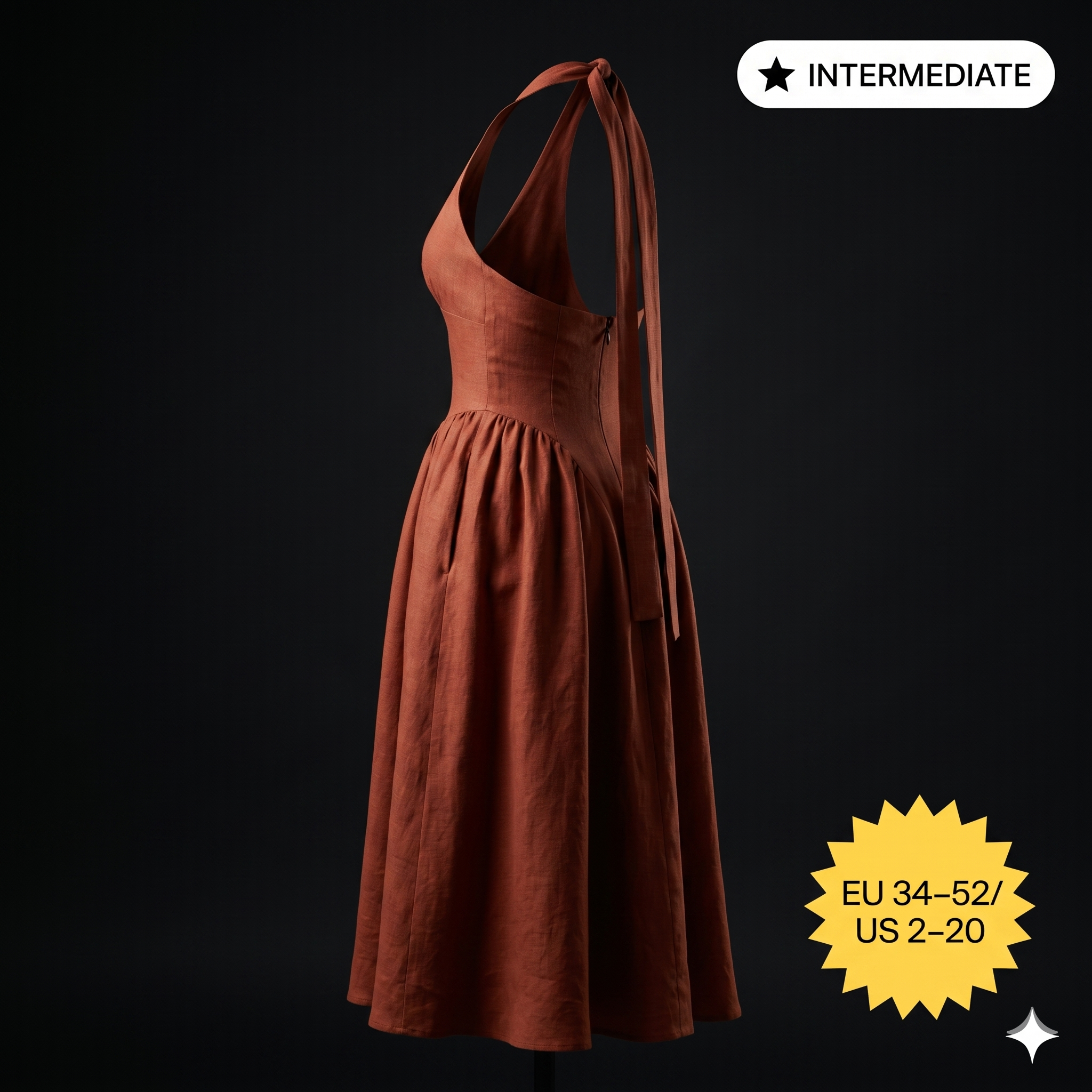 Lexi Dress pdf Sewing Pattern EU 34-52 UK 6-24 US 2-20| Dress Sewing Pattern Halter Dress with Open Back & Gathered Skirt Height 162-168 cm