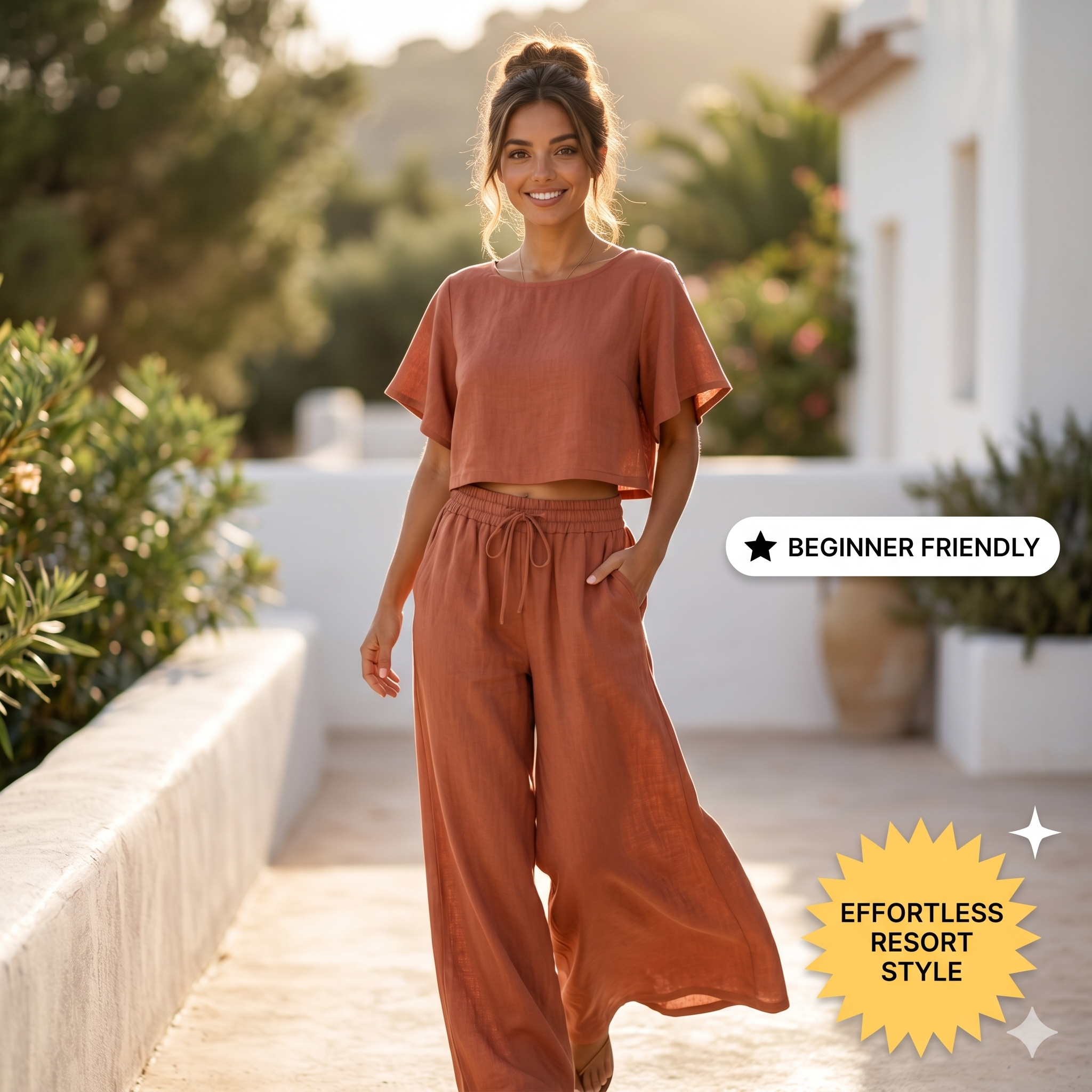 ✨ Linen Lounge Set – Cropped Top & Palazzo Pants – Instant Download PDF Sewing Pattern