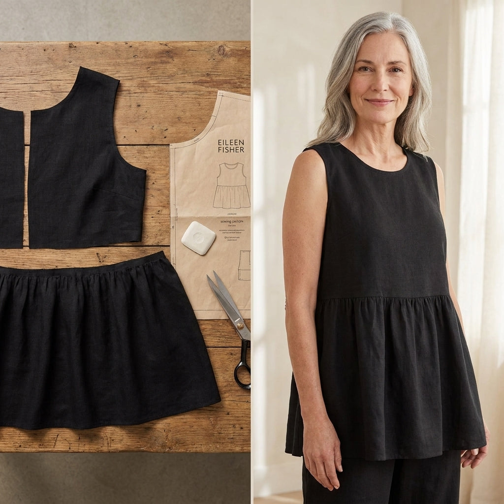Two-Fabric Gathered Peplum Top – Instant Download PDF Sewing Pattern
