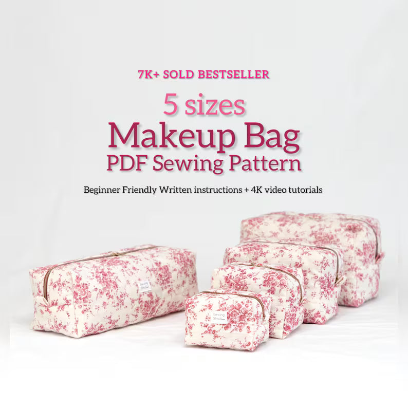 Boxy Pouch PDF Sewing Pattern: 5 Sizes, Makeup Bag & Hair Tool Organizer (4K Video)