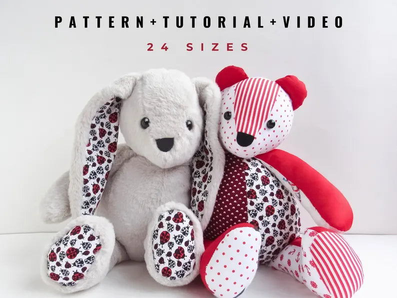 Memory Bear & Bunny Sewing Pattern: Keepsake Plush Template (PDF)