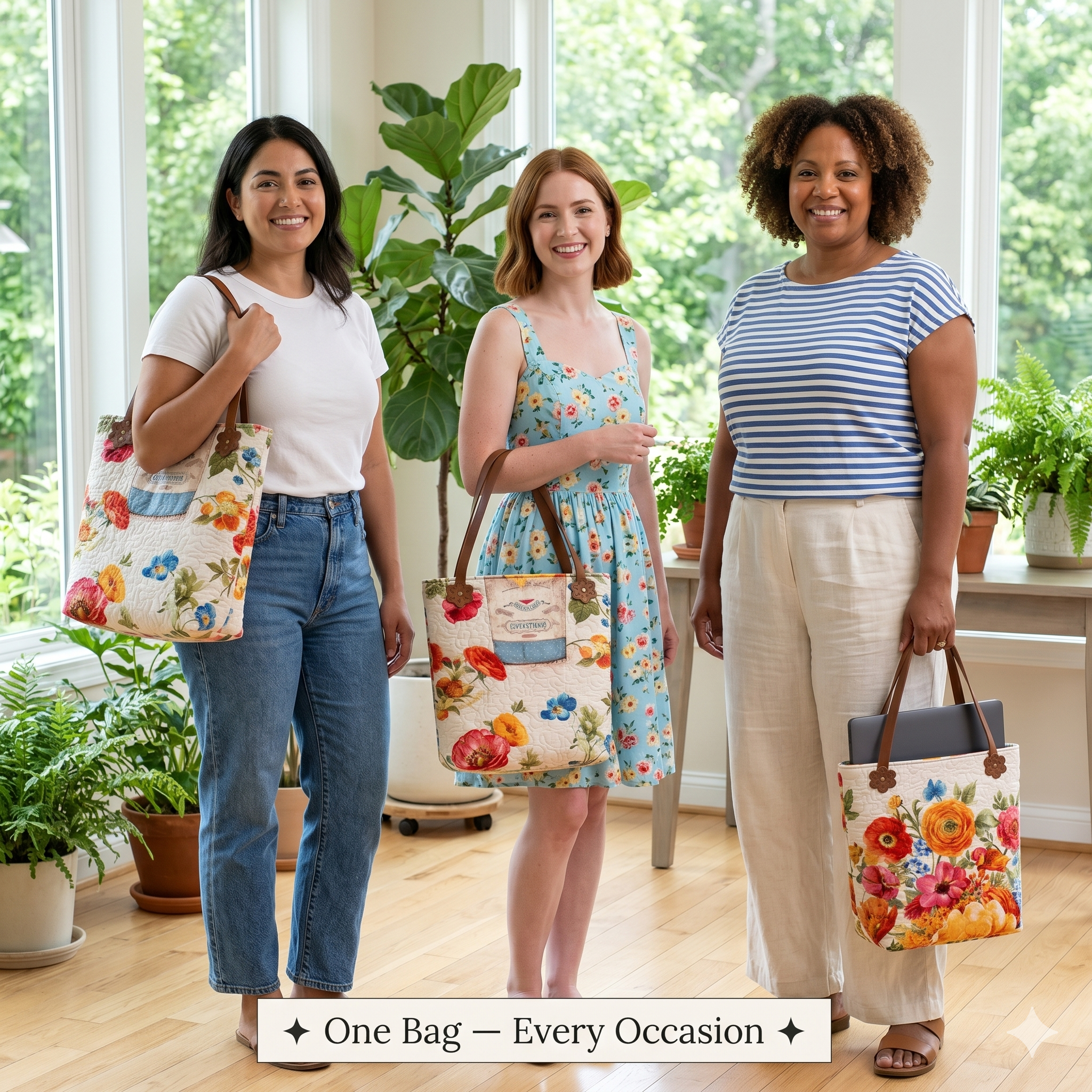 Multi-Pocket Tote Bag Sewing Pattern PDF | Zipper Divider Bag | 15"x18" Panel Fabric Friendly Tote | DIY Quilted Market Bag Instant Download