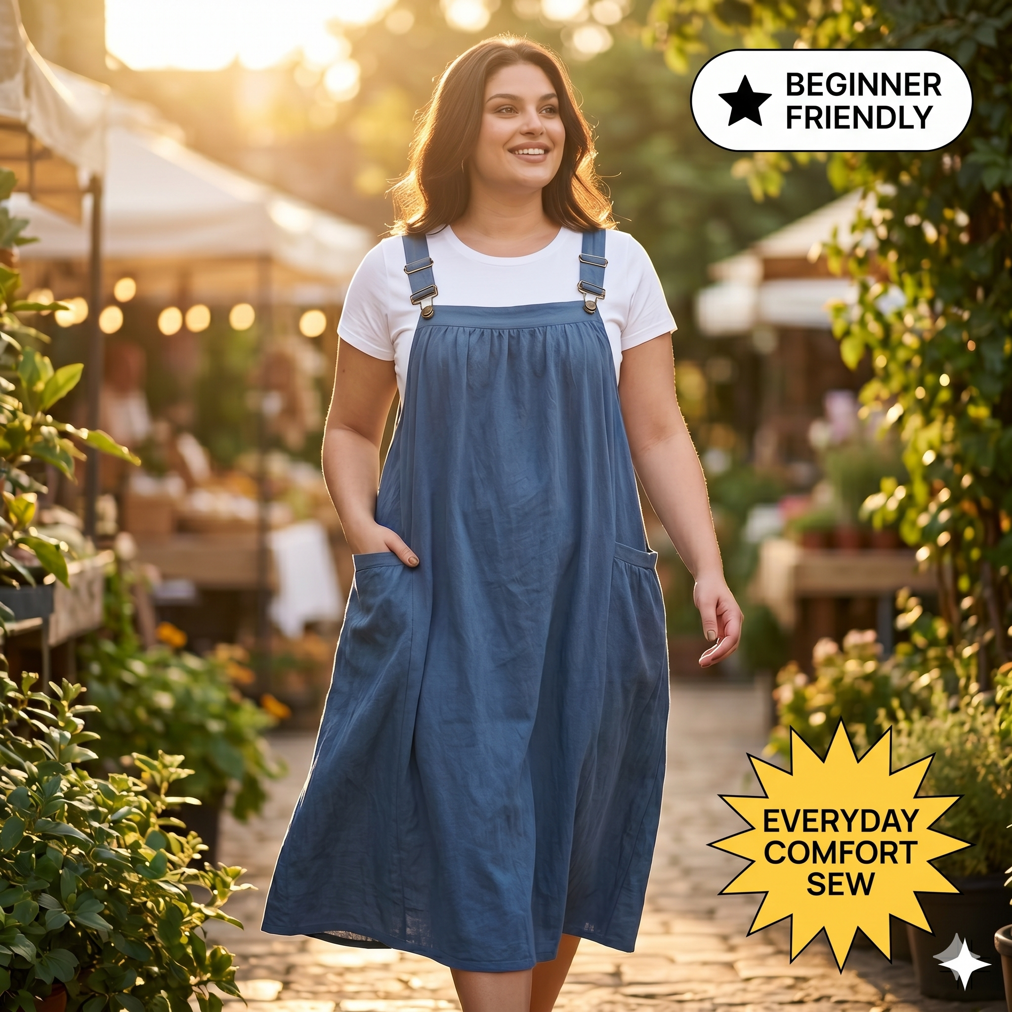 ✨ Cotton Pleated Square Neck Midi Dress – Instant Download PDF Sewing Pattern