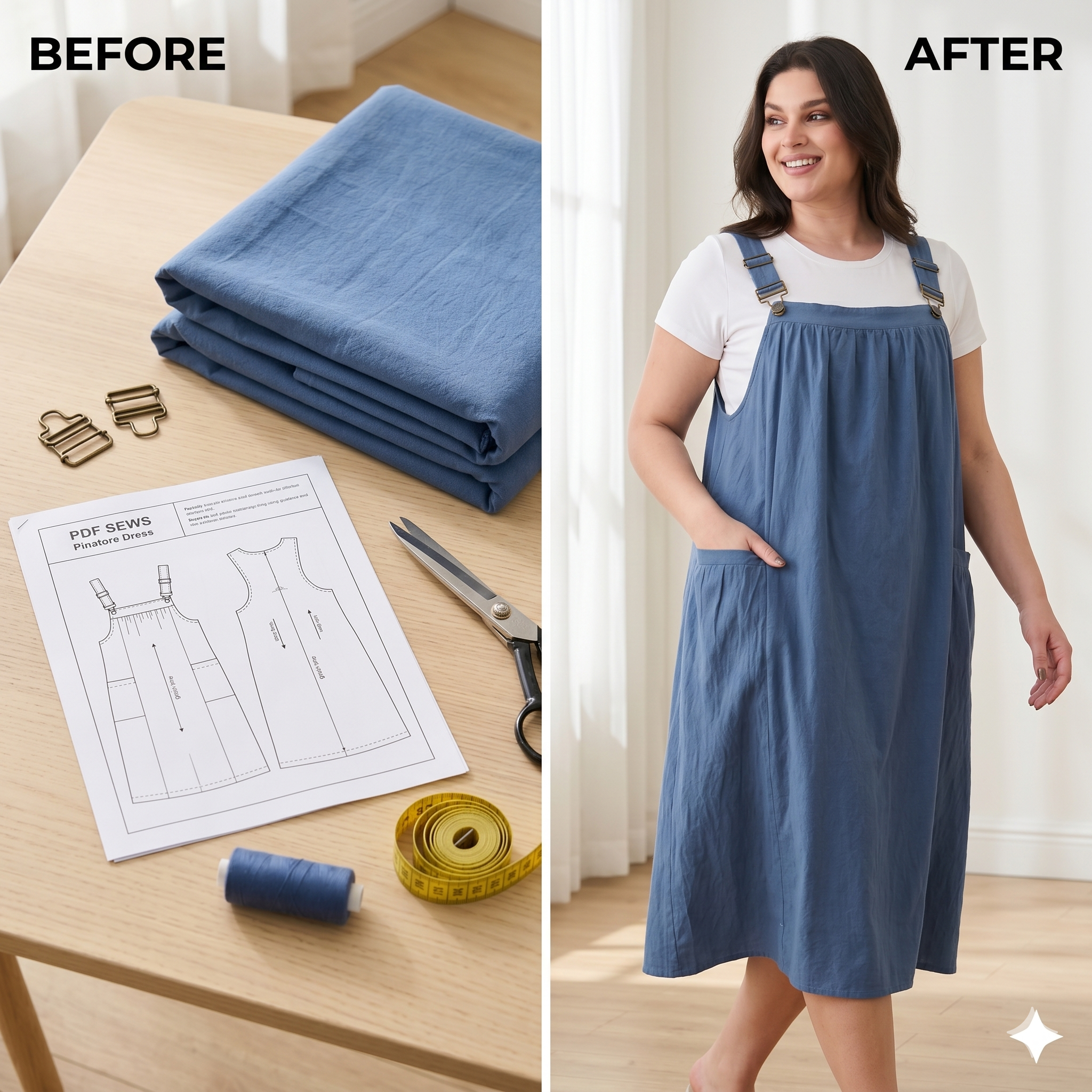 ✨ Cotton Pleated Square Neck Midi Dress – Instant Download PDF Sewing Pattern