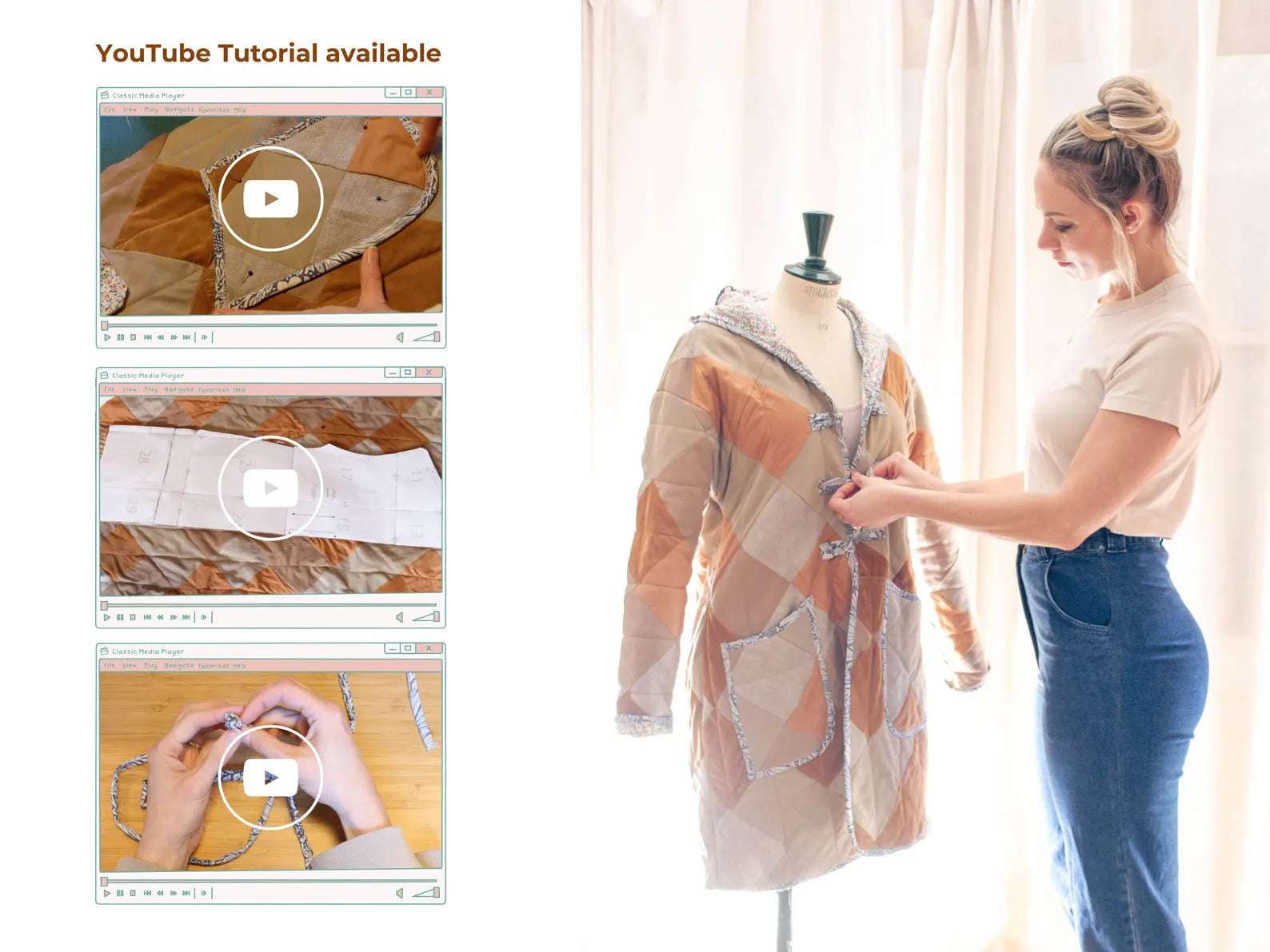 Hooded Quilt Coat Sewing Pattern: Omilla Design, PDF + Projector File