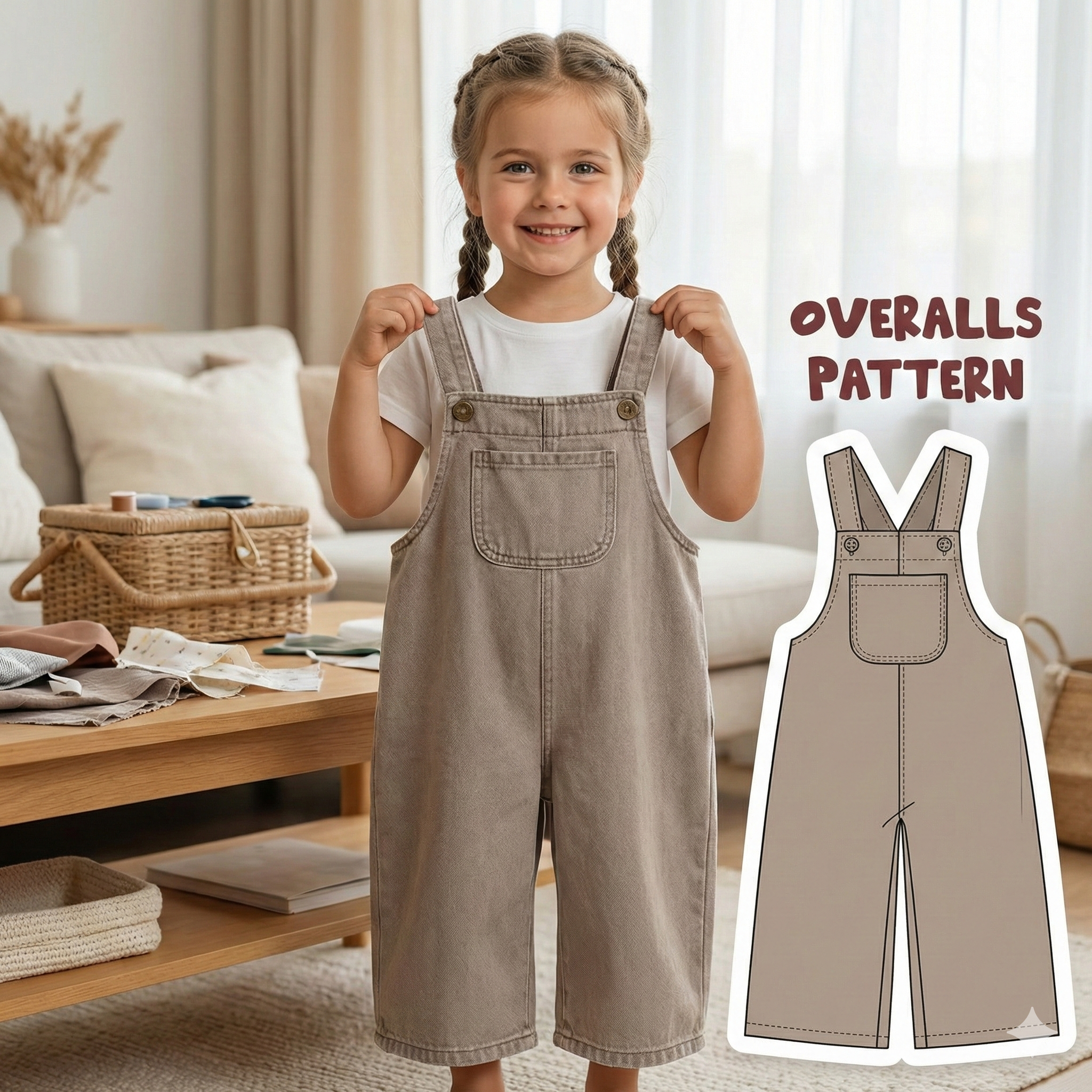 Overalls Sewing Pattern For Kids - Jumpsuit Pattern For Girls Dungarees Pattern, Romper For Children 6M - 10Y