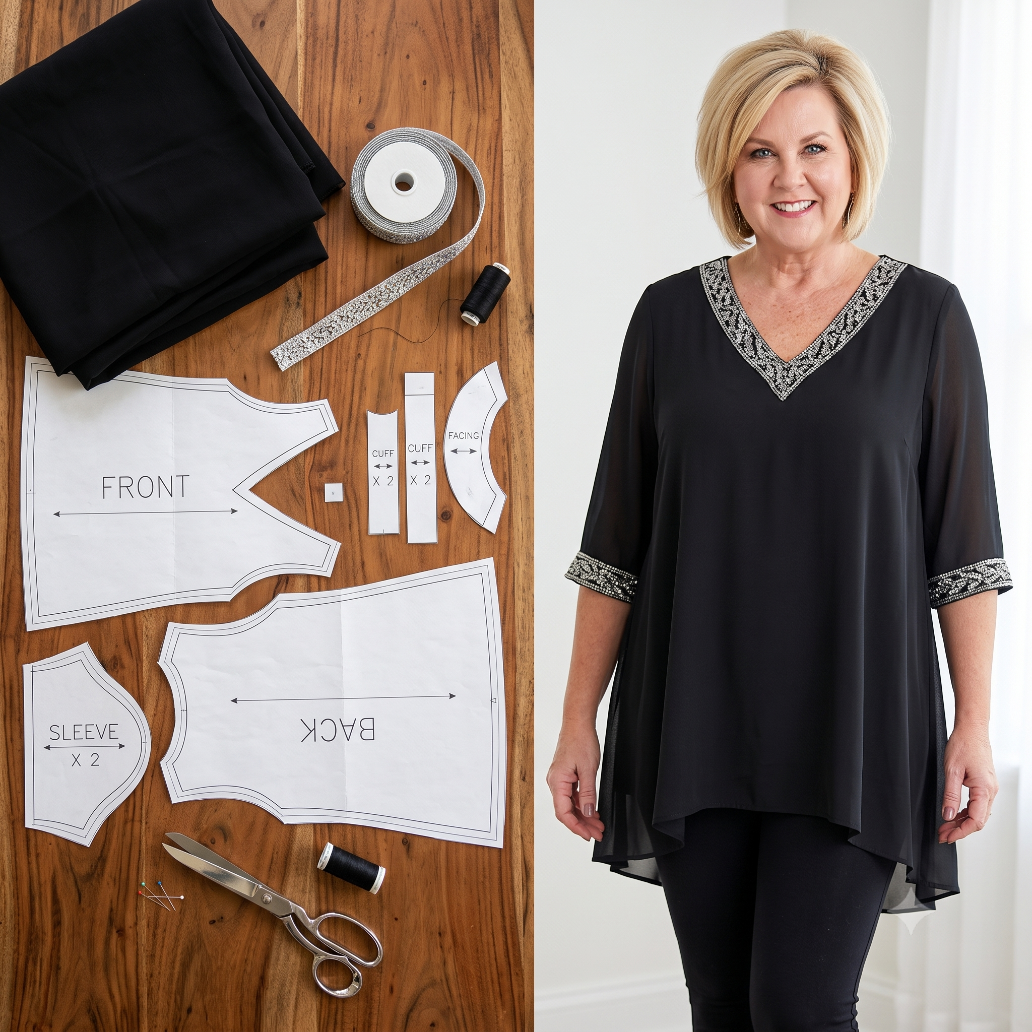 Plus Size Tunic Sewing Pattern PDF, V Neck Blouse Pattern, Curvy Women's Top, Loose or Belted Tunic, Sizes M–6XL, Instant Download
