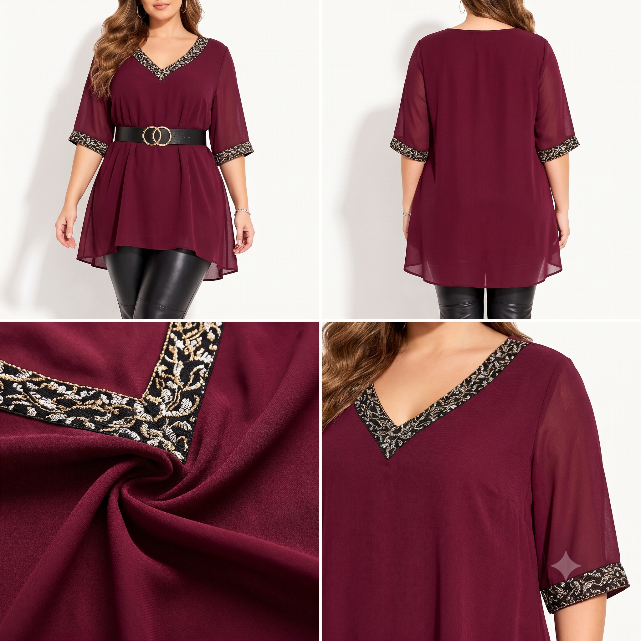 Plus Size Tunic Sewing Pattern PDF, V Neck Blouse Pattern, Curvy Women's Top, Loose or Belted Tunic, Sizes M–6XL, Instant Download