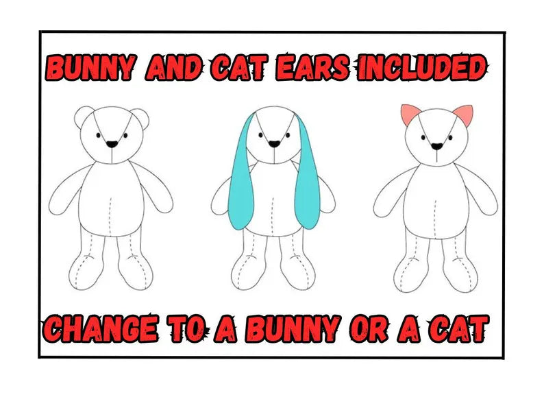 Teddy Bear Sewing Tutorial | Plush Animal Pattern | 20 Sizes PDF