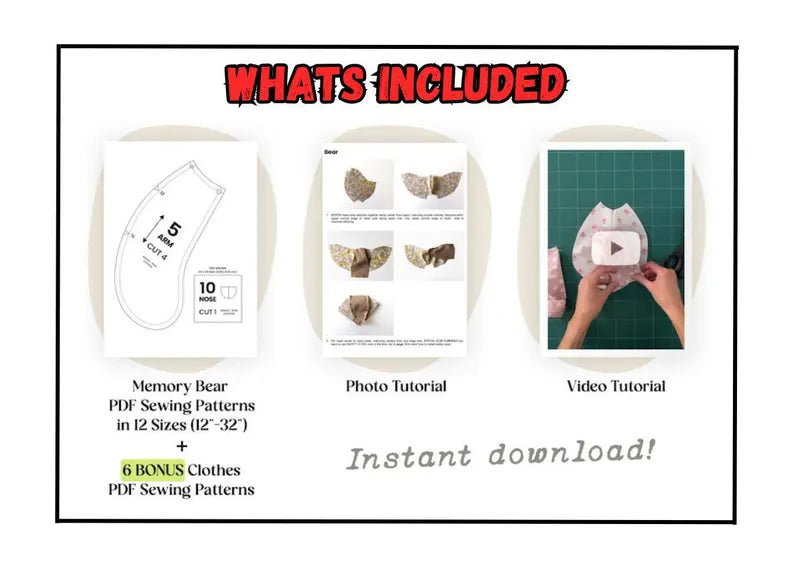 Teddy Bear Sewing Tutorial | Plush Animal Pattern | 20 Sizes PDF